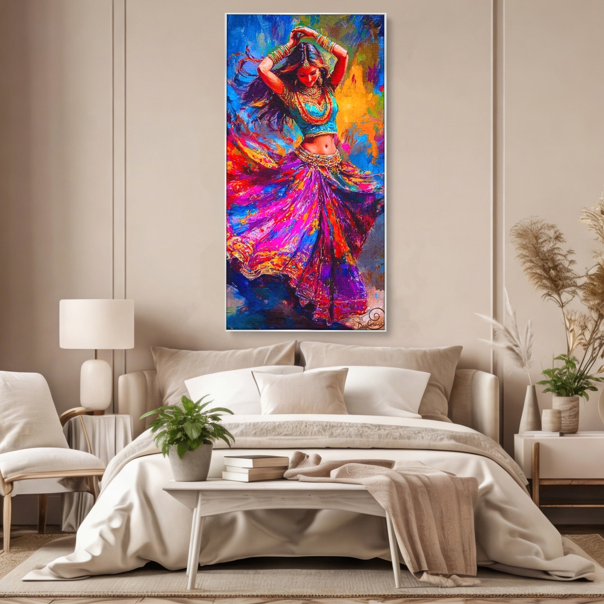 Tablou Canvas Premium LuxCanva® PI1011, Dansatoare Indiana, Dans, Cultura, Exotic, Living, Arta, Culori Vibrante