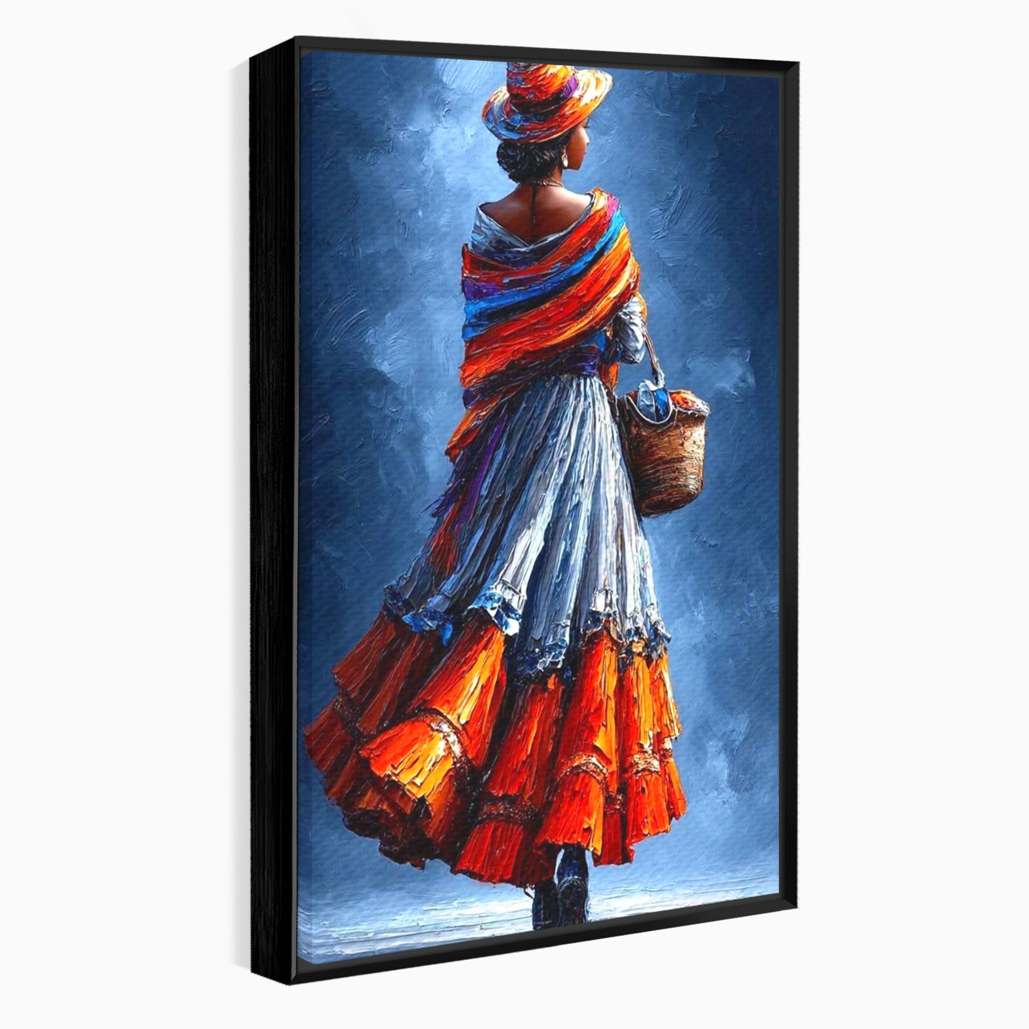 Tablou Canvas Premium LuxCanva® PI1012, Femeie In Rochie Colorata, Plimbare, Rochie, Cos, Arta, Portret, Living, Culori Vibrante
