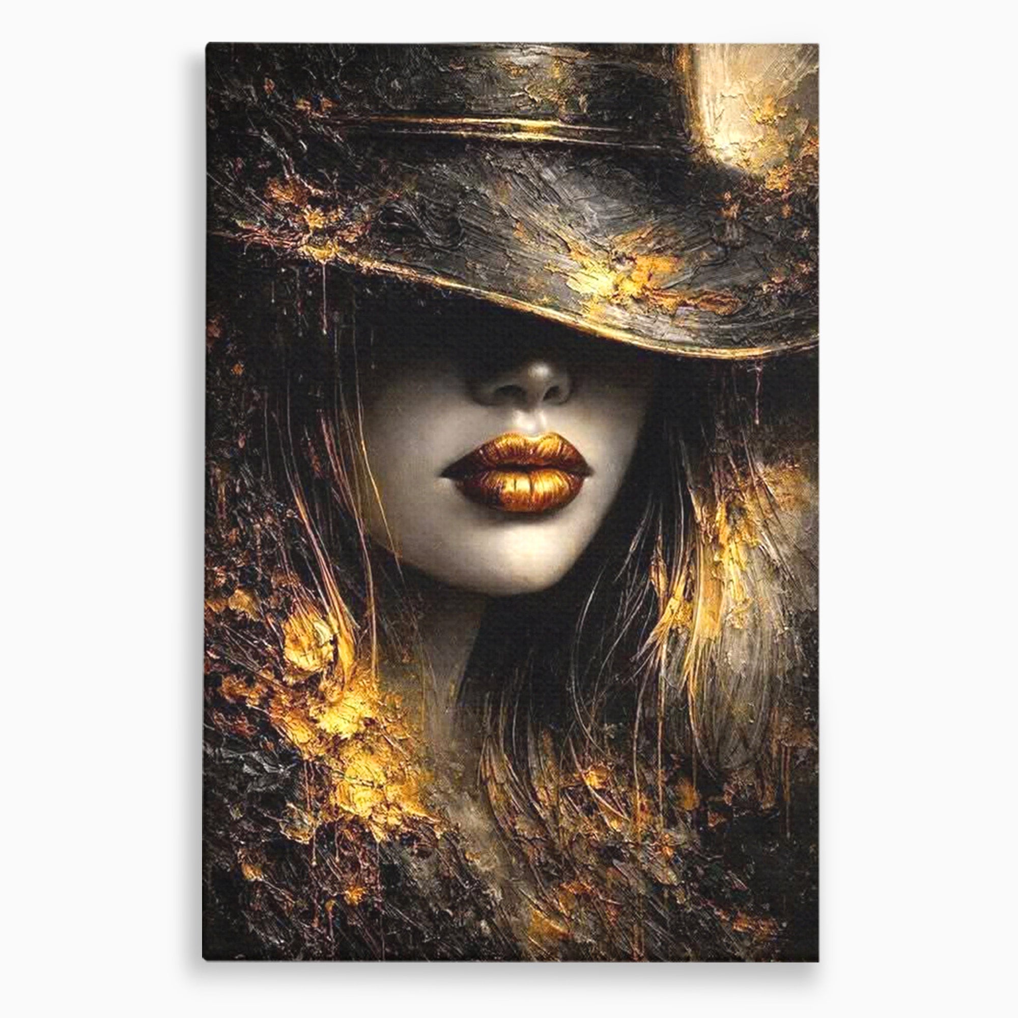 Tablou Canvas Premium LuxCanva® PI1015, Misterul Aurului, Mister, Femeie, Portret, Eleganta, Dormitor, Culori Vibrante