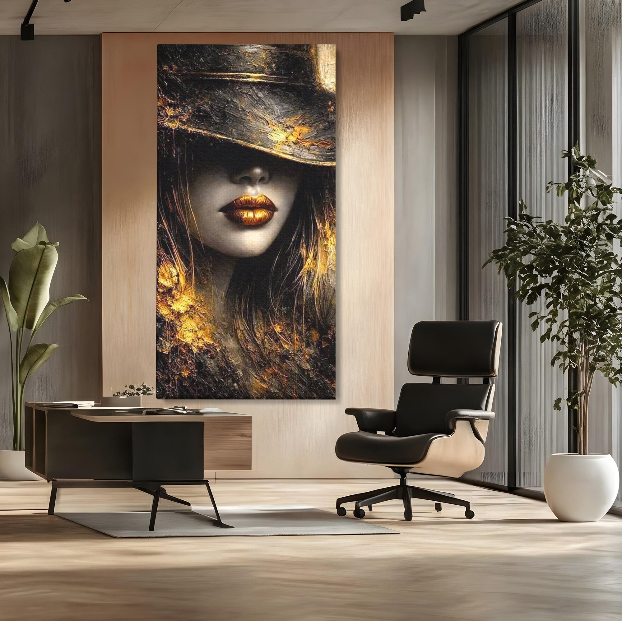 Tablou Canvas Premium LuxCanva® PI1015, Misterul Aurului, Mister, Femeie, Portret, Eleganta, Dormitor, Culori Vibrante