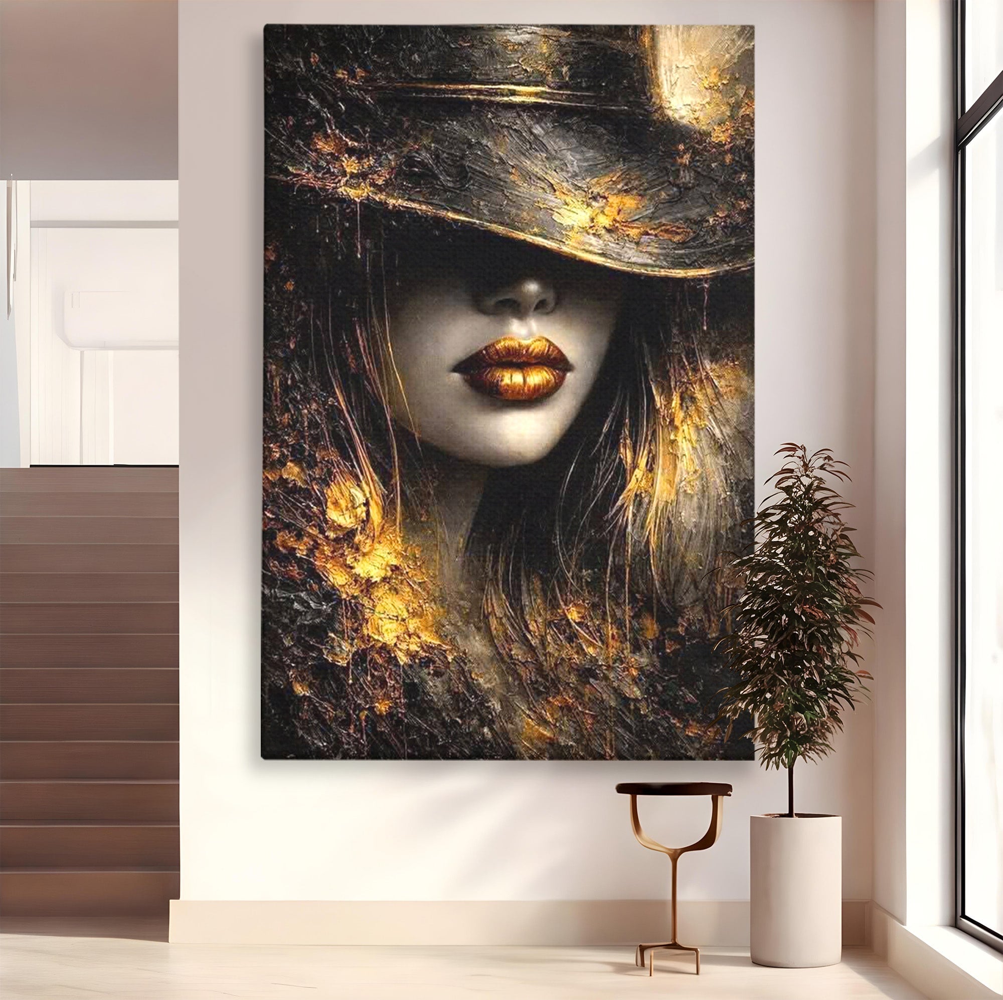 Tablou Canvas Premium LuxCanva® PI1015, Misterul Aurului, Mister, Femeie, Portret, Eleganta, Dormitor, Culori Vibrante