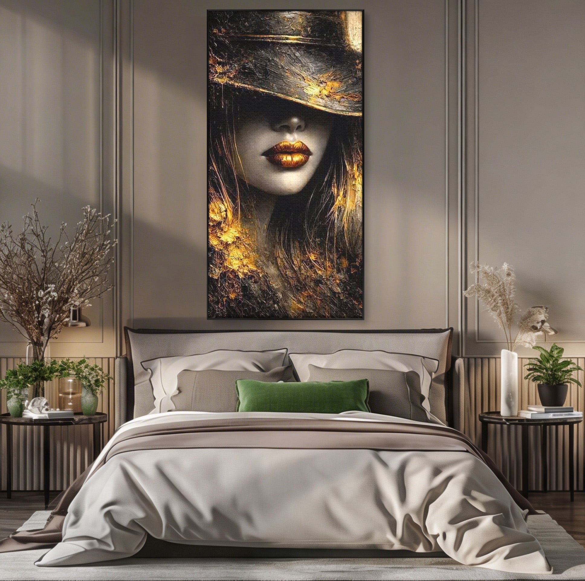 Tablou Canvas Premium LuxCanva® PI1015, Misterul Aurului, Mister, Femeie, Portret, Eleganta, Dormitor, Culori Vibrante