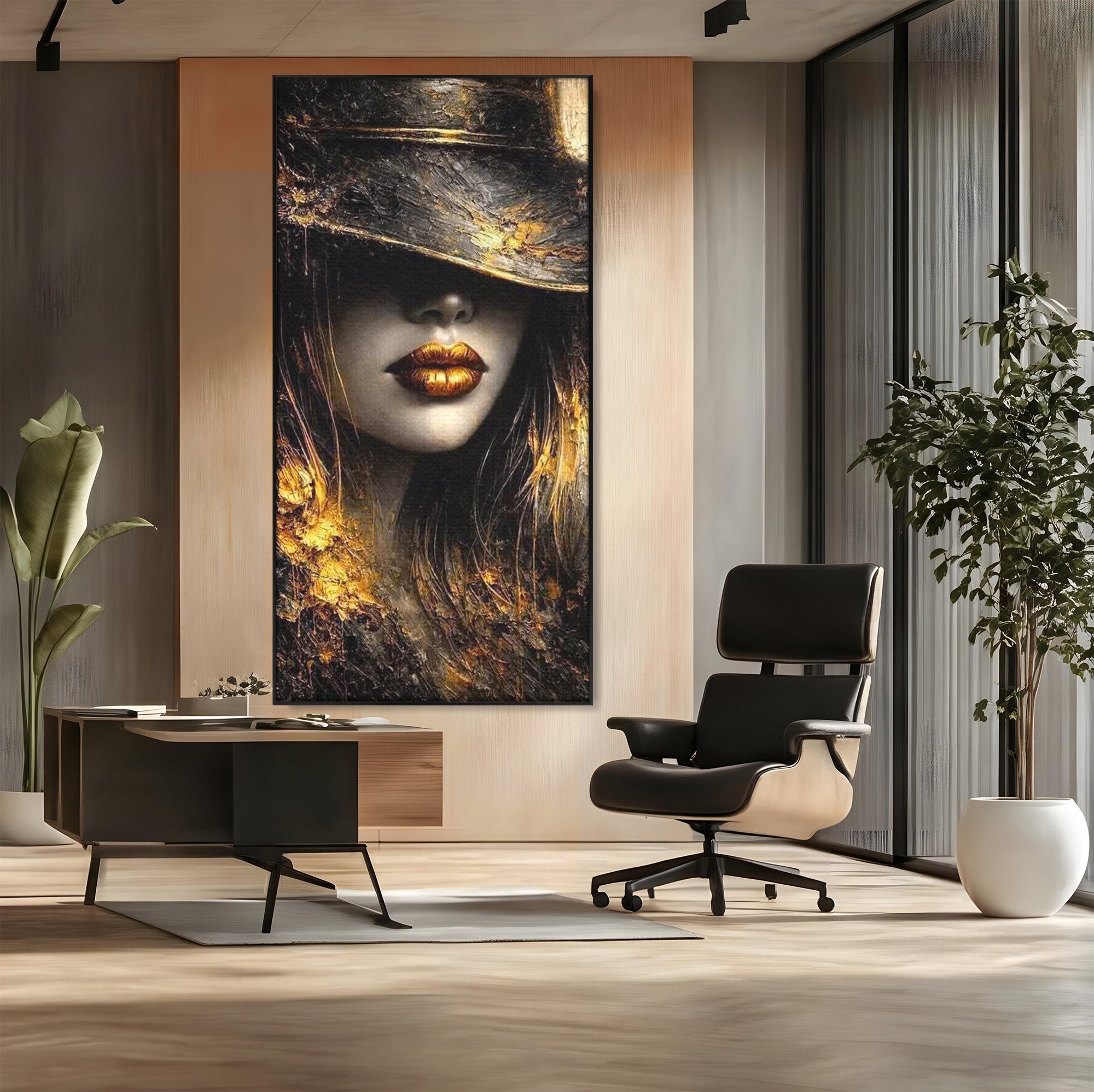 Tablou Canvas Premium LuxCanva® PI1015, Misterul Aurului, Mister, Femeie, Portret, Eleganta, Dormitor, Culori Vibrante