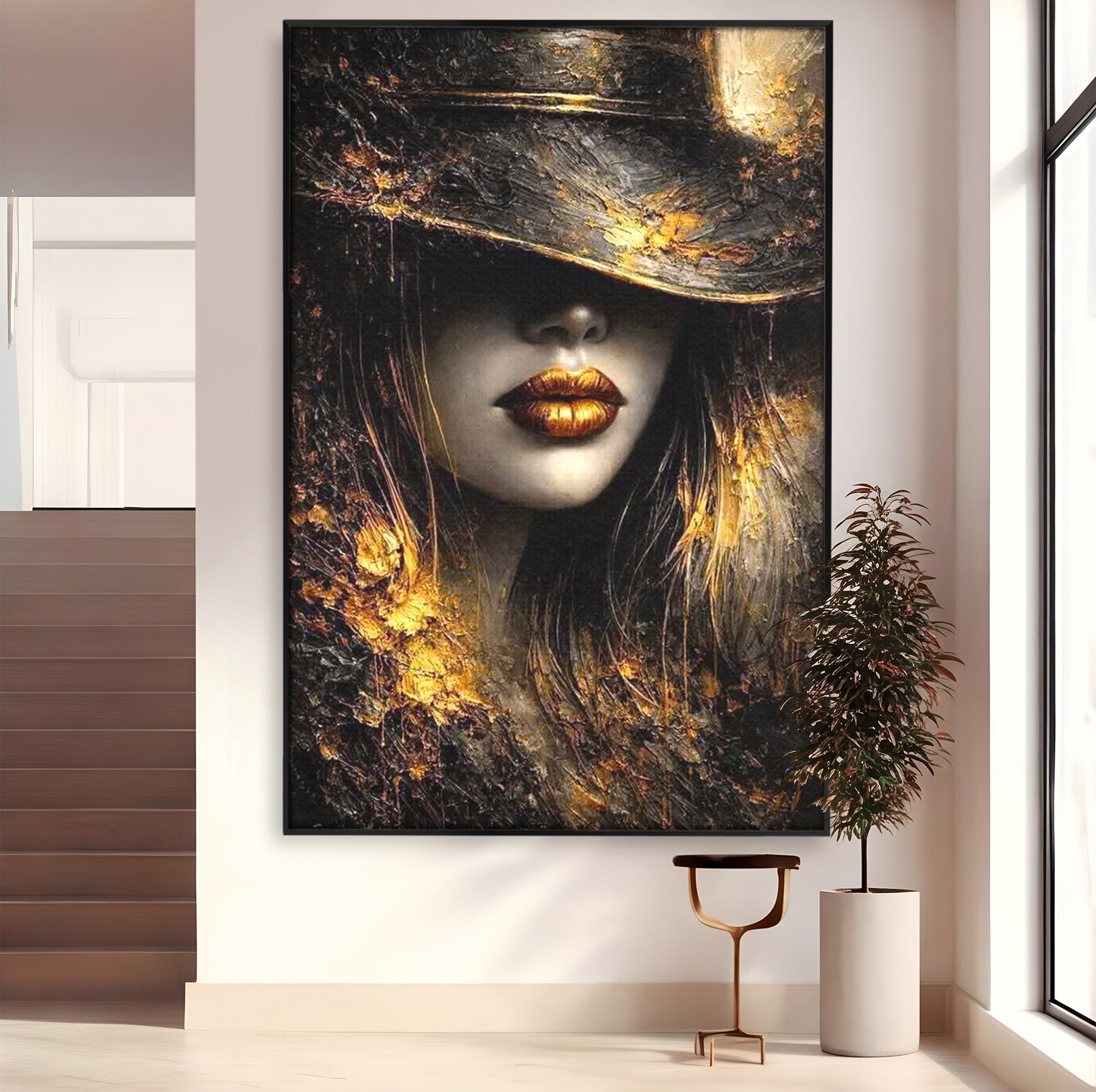Tablou Canvas Premium LuxCanva® PI1015, Misterul Aurului, Mister, Femeie, Portret, Eleganta, Dormitor, Culori Vibrante