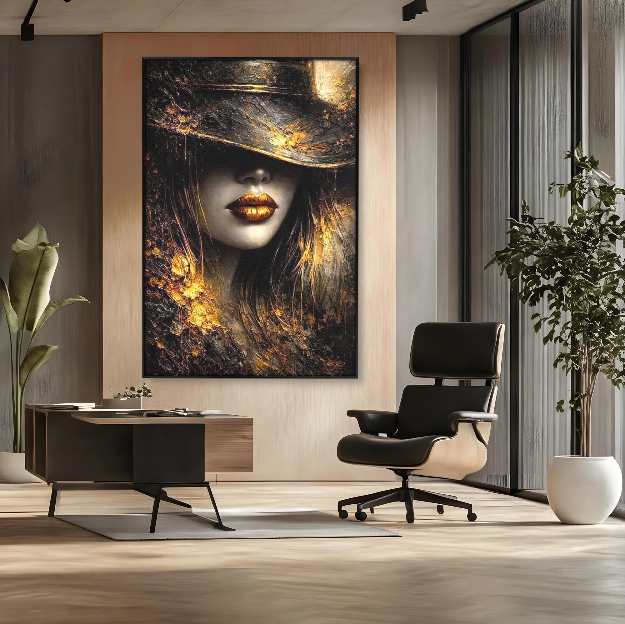 Tablou Canvas Premium LuxCanva® PI1015, Misterul Aurului, Mister, Femeie, Portret, Eleganta, Dormitor, Culori Vibrante