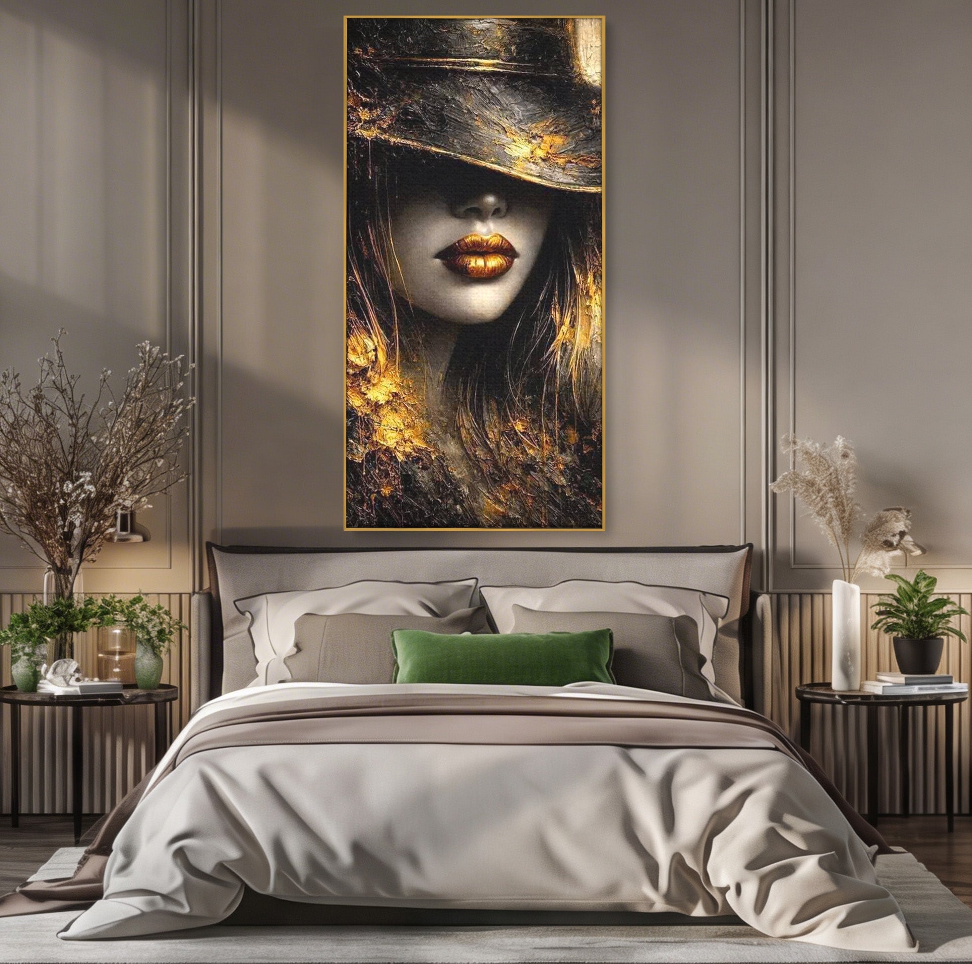 Tablou Canvas Premium LuxCanva® PI1015, Misterul Aurului, Mister, Femeie, Portret, Eleganta, Dormitor, Culori Vibrante