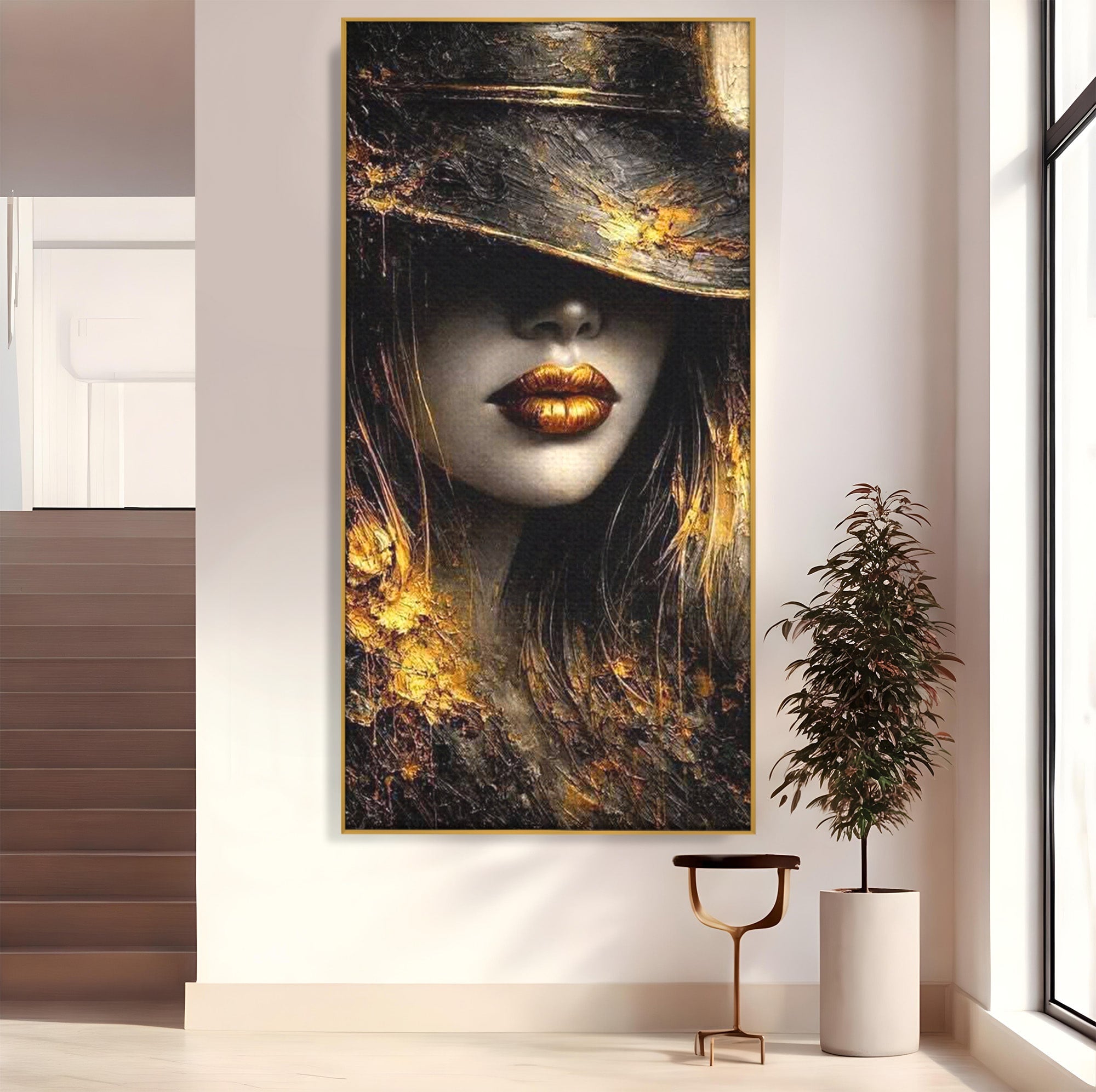Tablou Canvas Premium LuxCanva® PI1015, Misterul Aurului, Mister, Femeie, Portret, Eleganta, Dormitor, Culori Vibrante