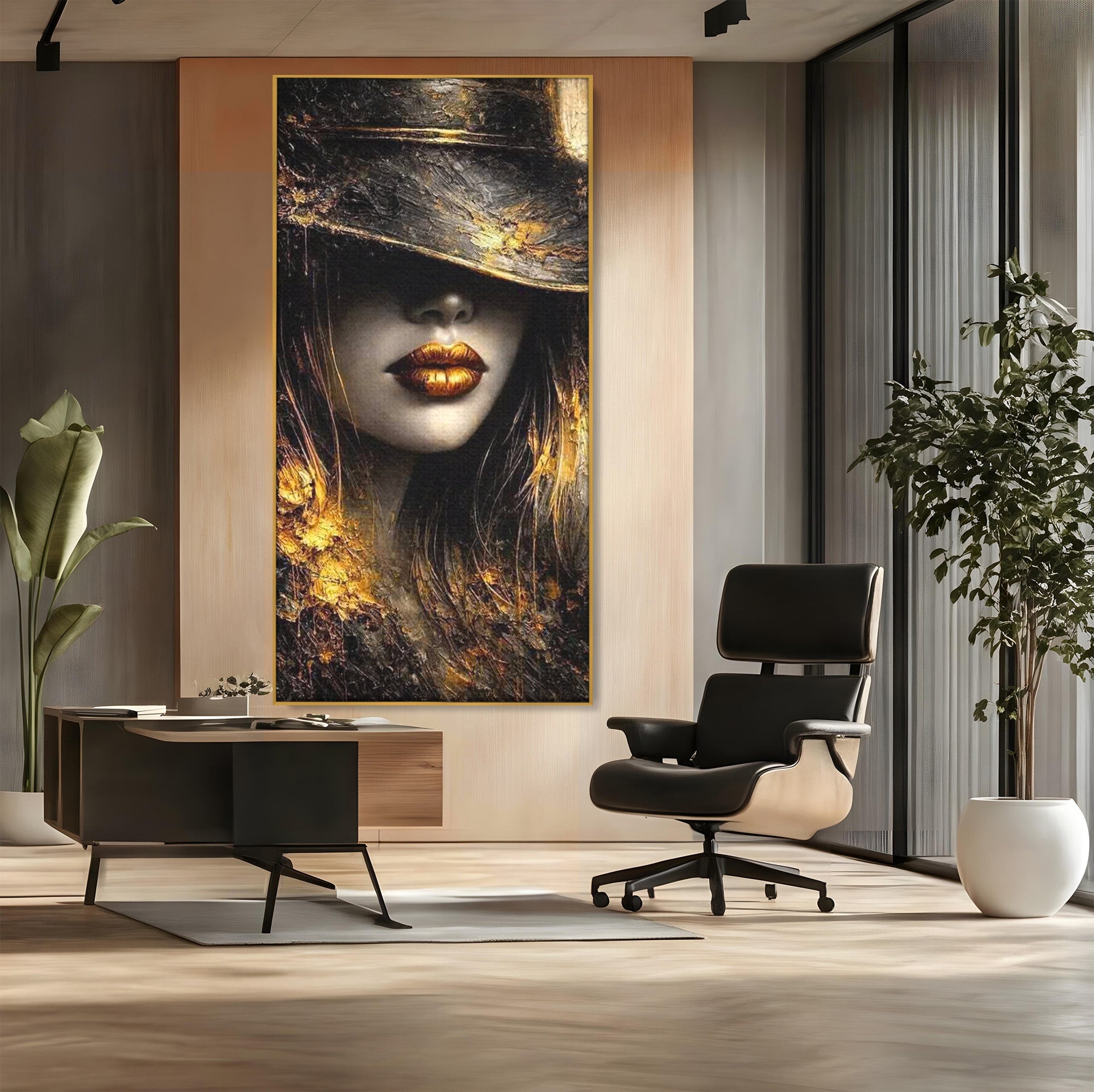 Tablou Canvas Premium LuxCanva® PI1015, Misterul Aurului, Mister, Femeie, Portret, Eleganta, Dormitor, Culori Vibrante