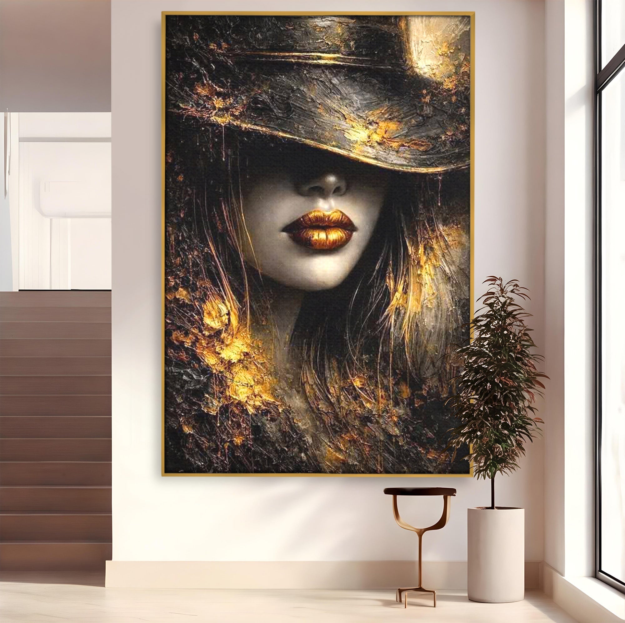 Tablou Canvas Premium LuxCanva® PI1015, Misterul Aurului, Mister, Femeie, Portret, Eleganta, Dormitor, Culori Vibrante