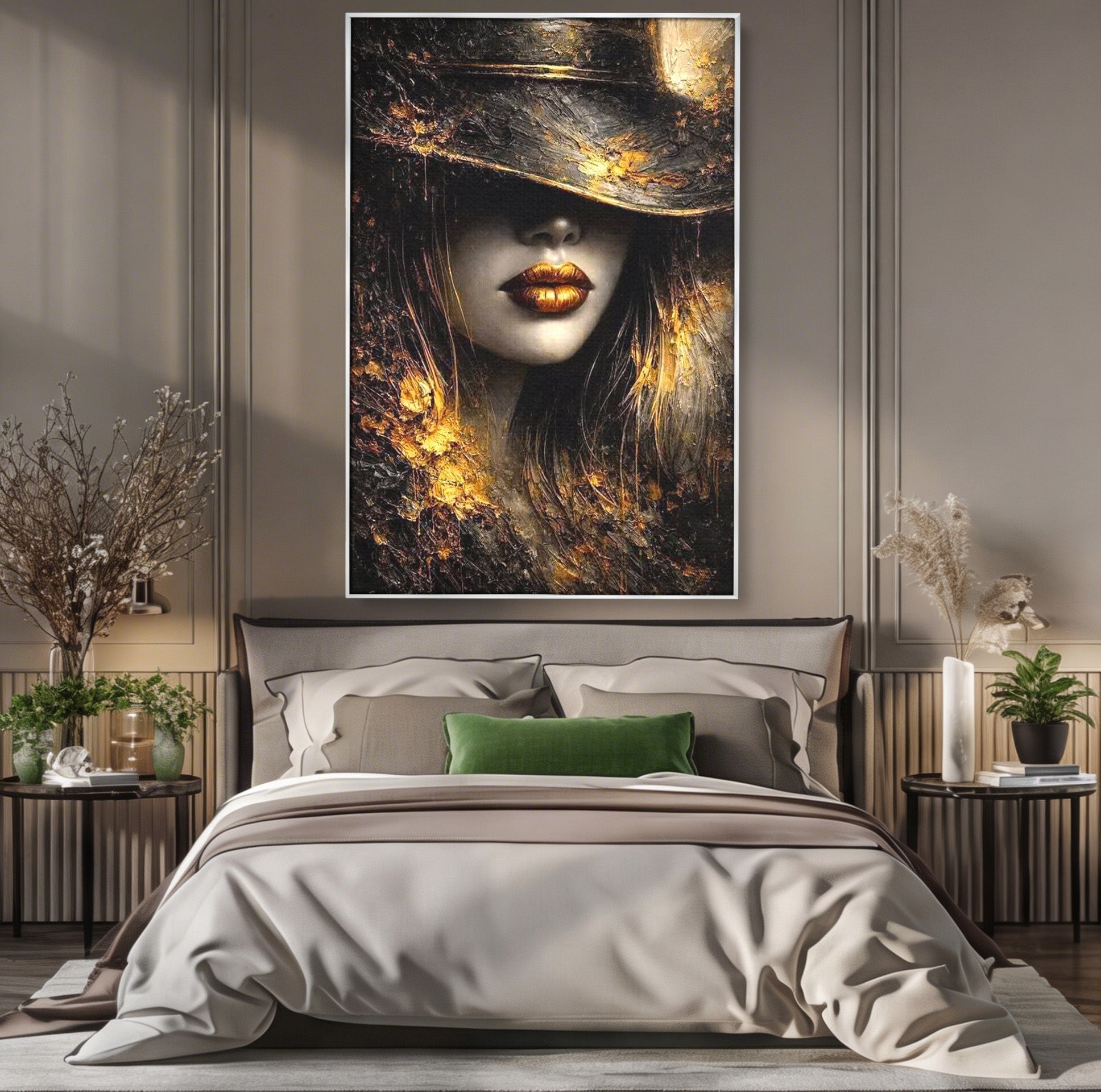 Tablou Canvas Premium LuxCanva® PI1015, Misterul Aurului, Mister, Femeie, Portret, Eleganta, Dormitor, Culori Vibrante