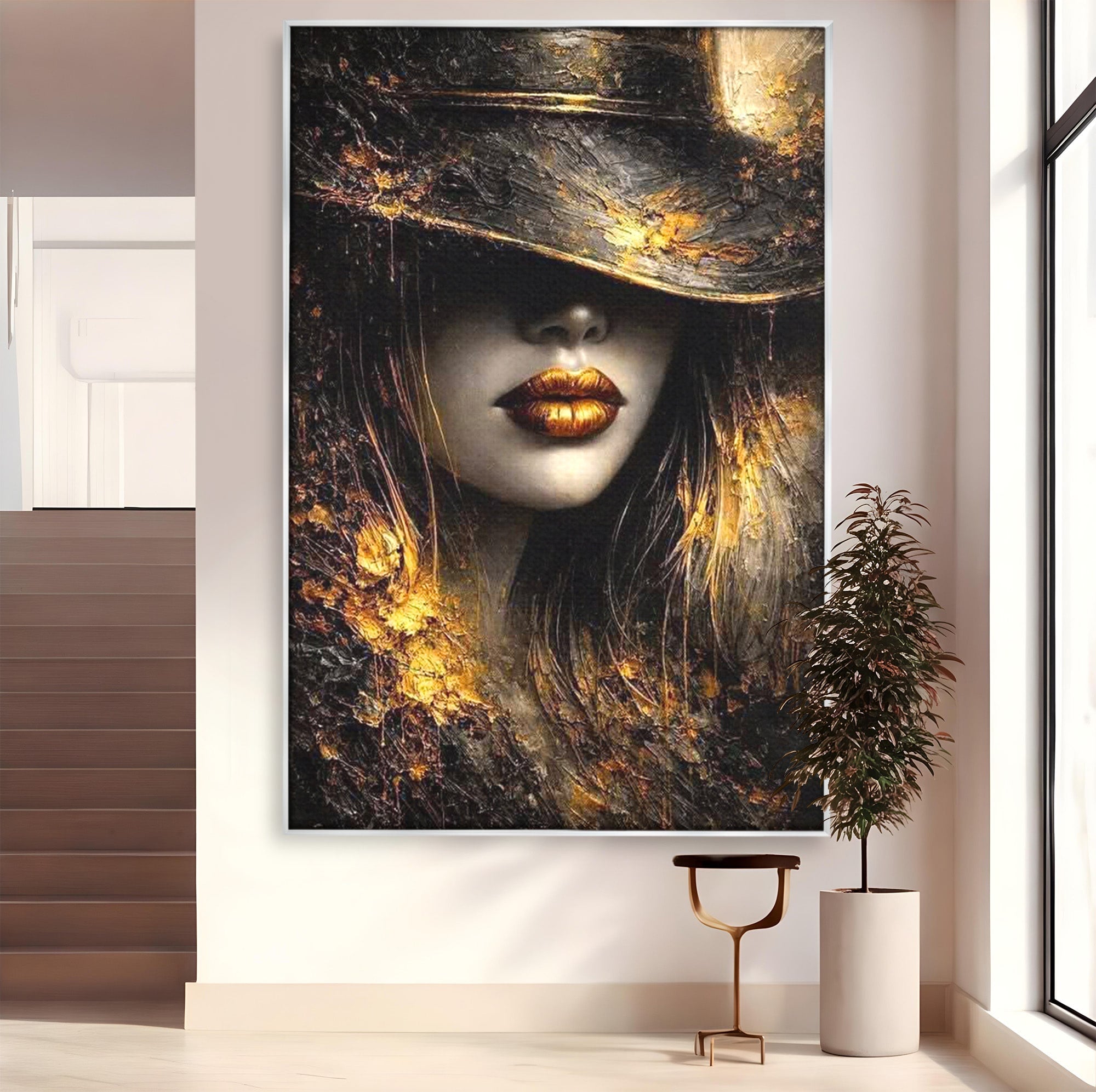 Tablou Canvas Premium LuxCanva® PI1015, Misterul Aurului, Mister, Femeie, Portret, Eleganta, Dormitor, Culori Vibrante