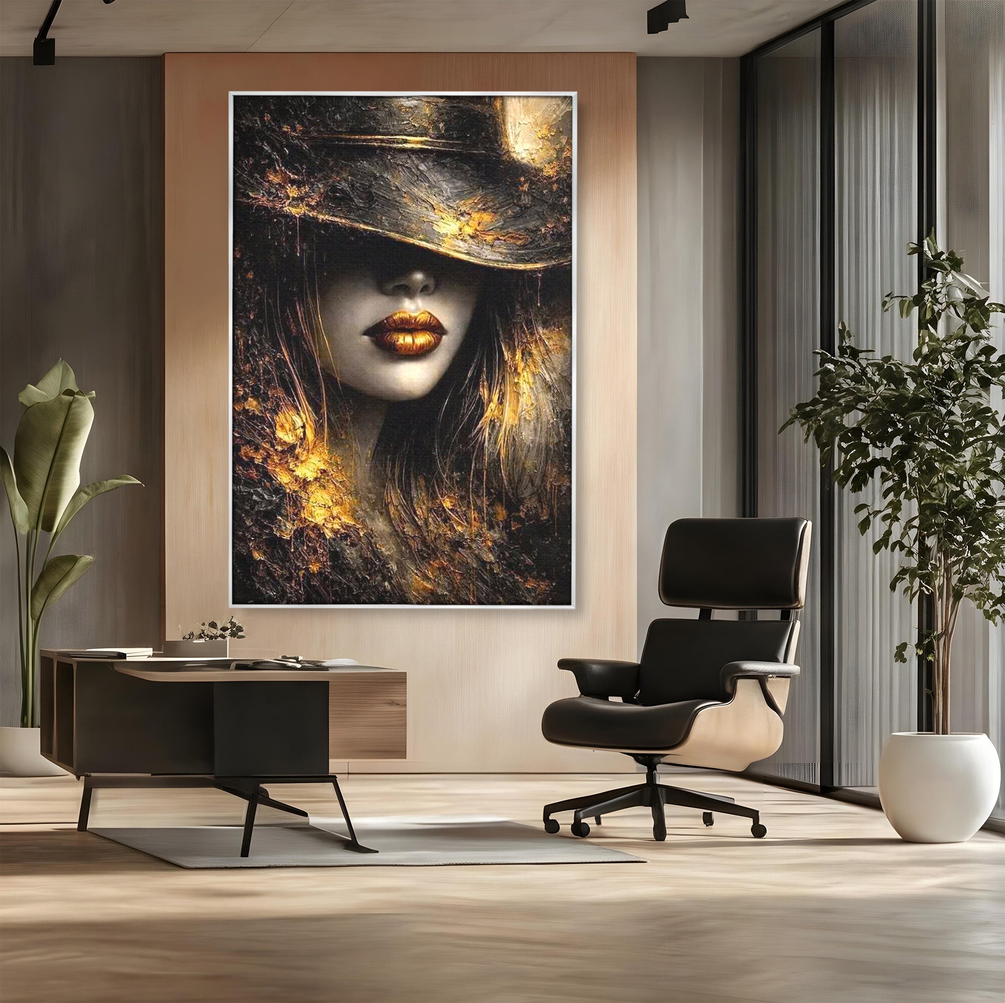Tablou Canvas Premium LuxCanva® PI1015, Misterul Aurului, Mister, Femeie, Portret, Eleganta, Dormitor, Culori Vibrante