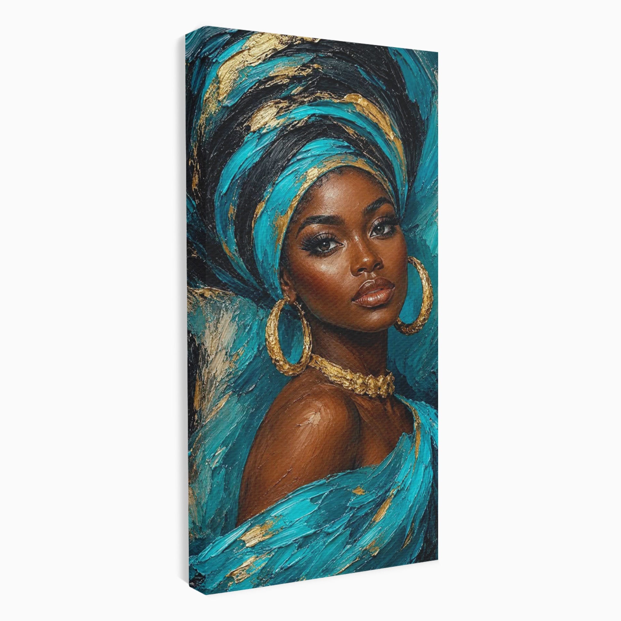 Tablou Canvas Premium LuxCanva® PI1016, Eleganta Africana, Portret, Femeie, Eleganta, Turban, Dormitor, Living, Culori Vibrante