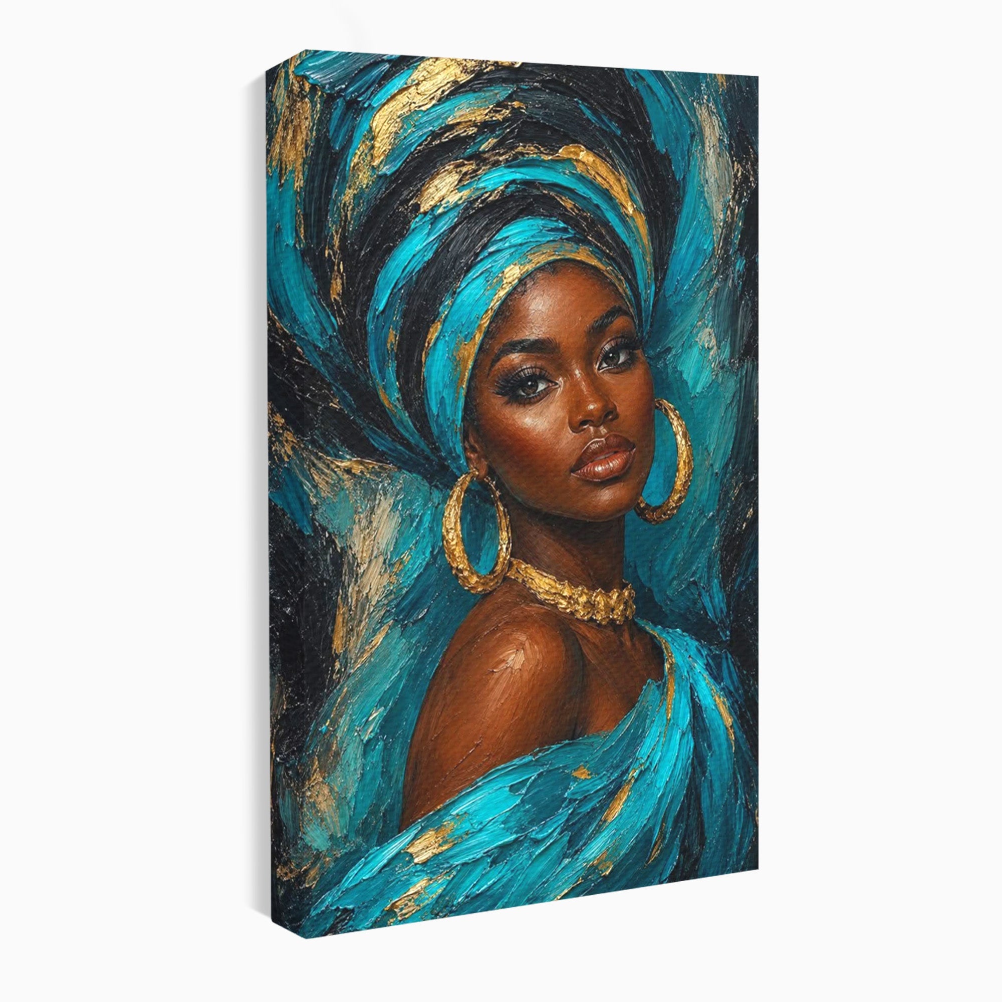 Tablou Canvas Premium LuxCanva® PI1016, Eleganta Africana, Portret, Femeie, Eleganta, Turban, Dormitor, Living, Culori Vibrante