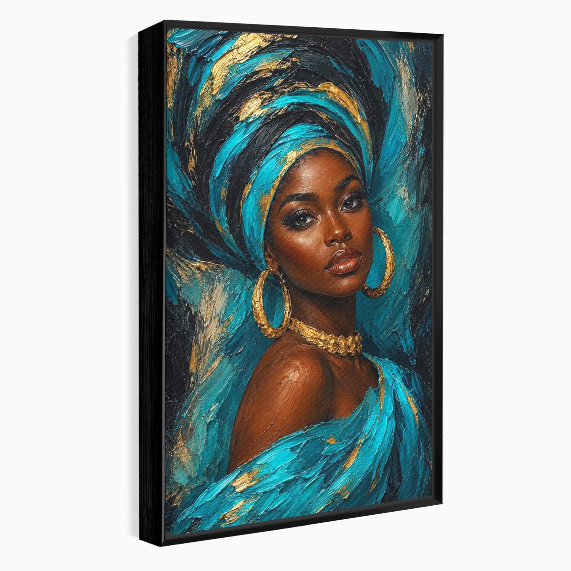 Tablou Canvas Premium LuxCanva® PI1016, Eleganta Africana, Portret, Femeie, Eleganta, Turban, Dormitor, Living, Culori Vibrante