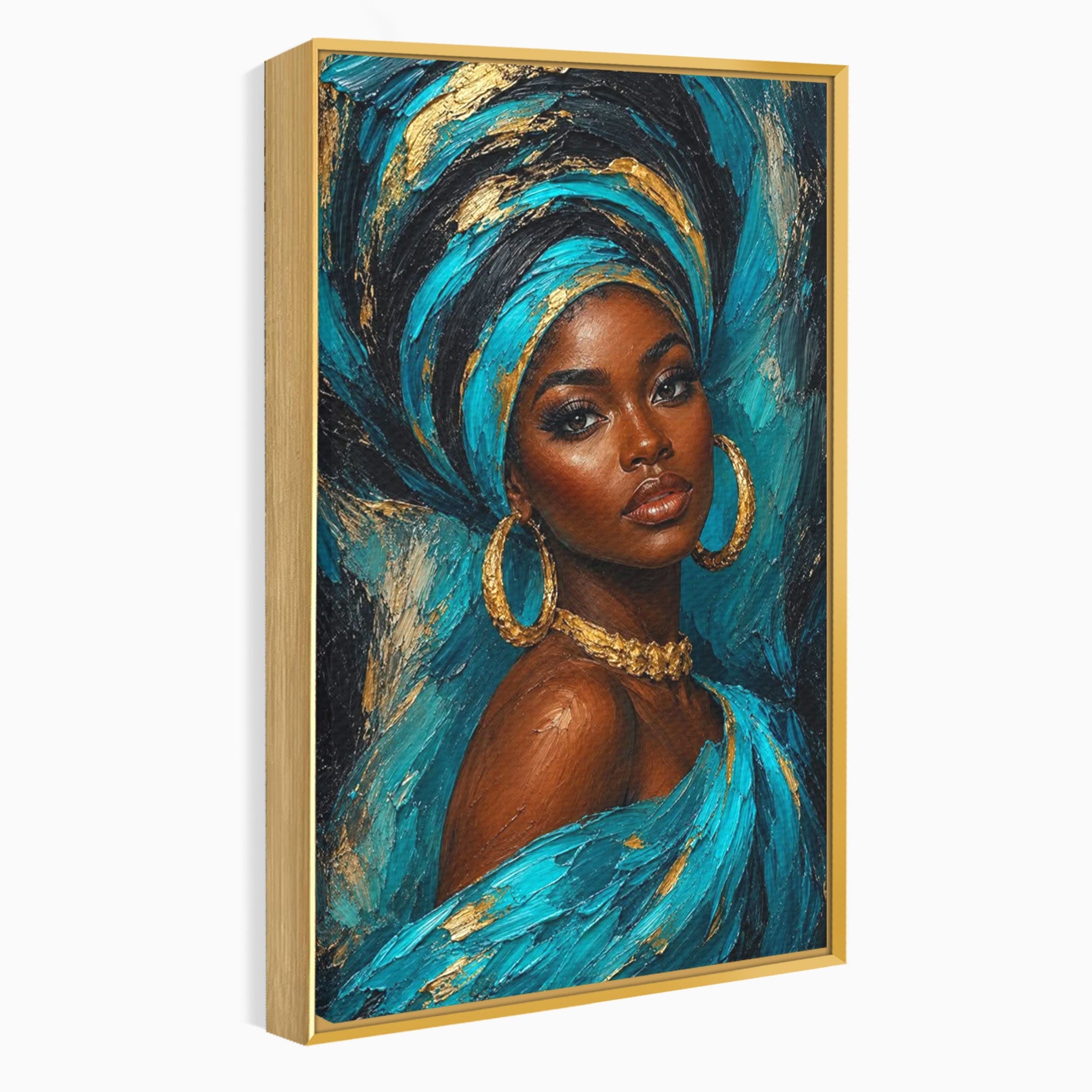 Tablou Canvas Premium LuxCanva® PI1016, Eleganta Africana, Portret, Femeie, Eleganta, Turban, Dormitor, Living, Culori Vibrante