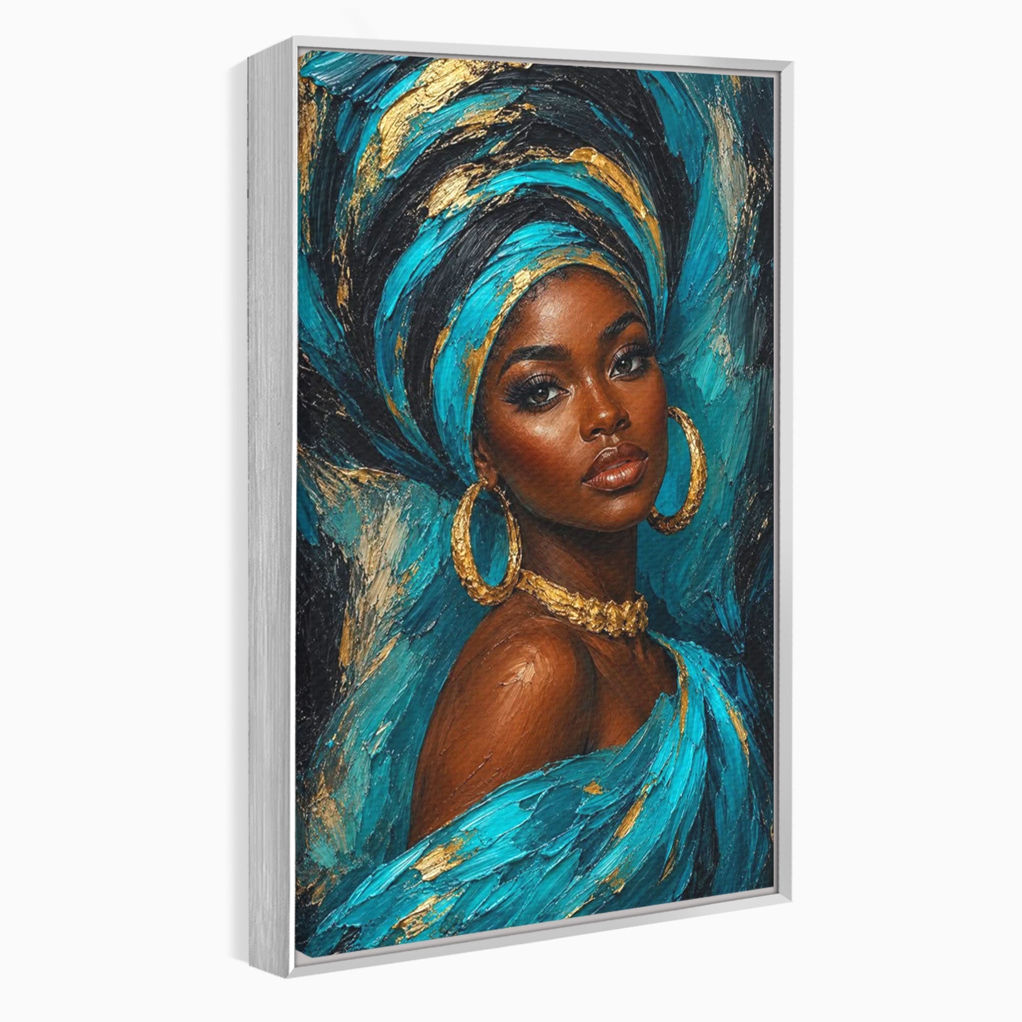 Tablou Canvas Premium LuxCanva® PI1016, Eleganta Africana, Portret, Femeie, Eleganta, Turban, Dormitor, Living, Culori Vibrante
