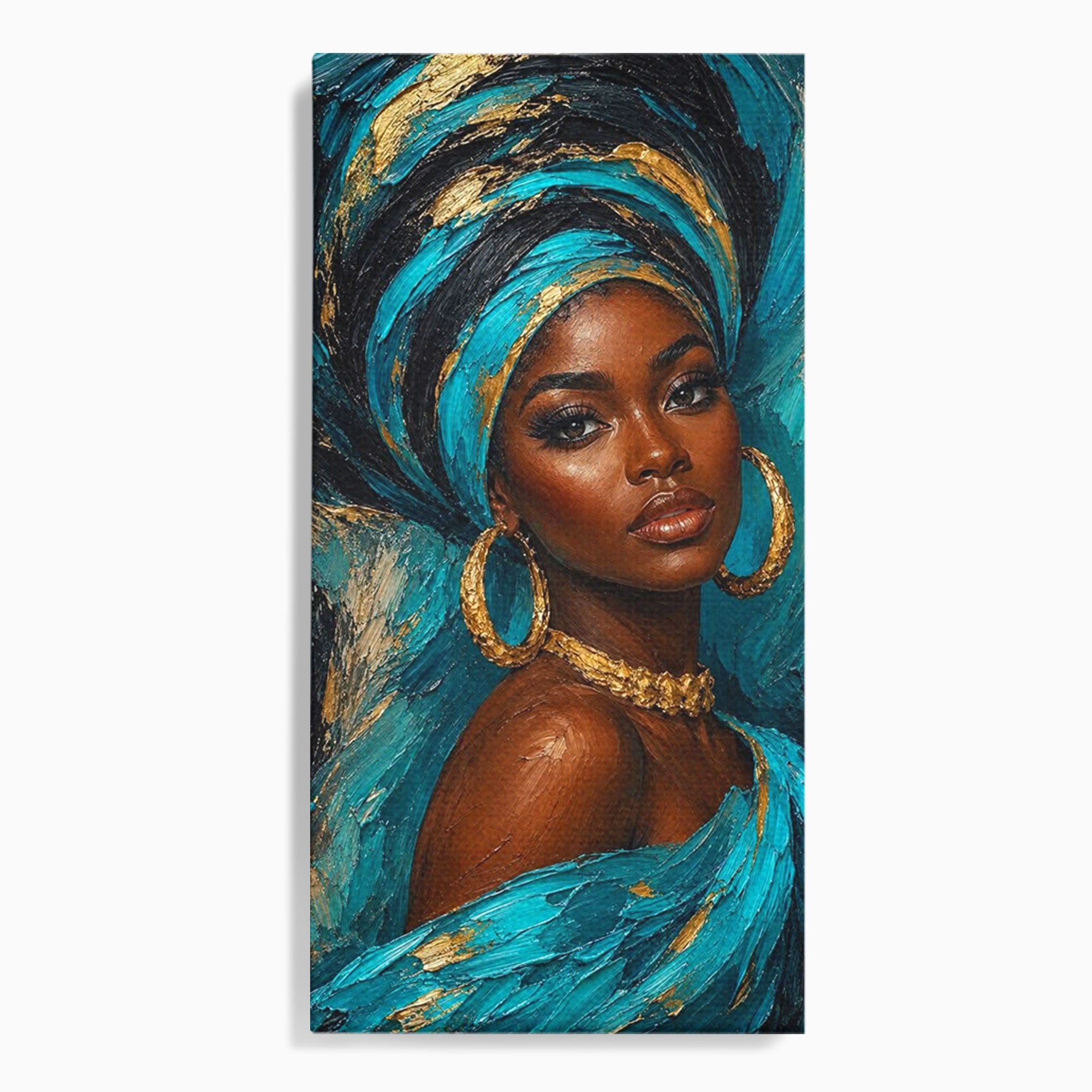 Tablou Canvas Premium LuxCanva® PI1016, Eleganta Africana, Portret, Femeie, Eleganta, Turban, Dormitor, Living, Culori Vibrante