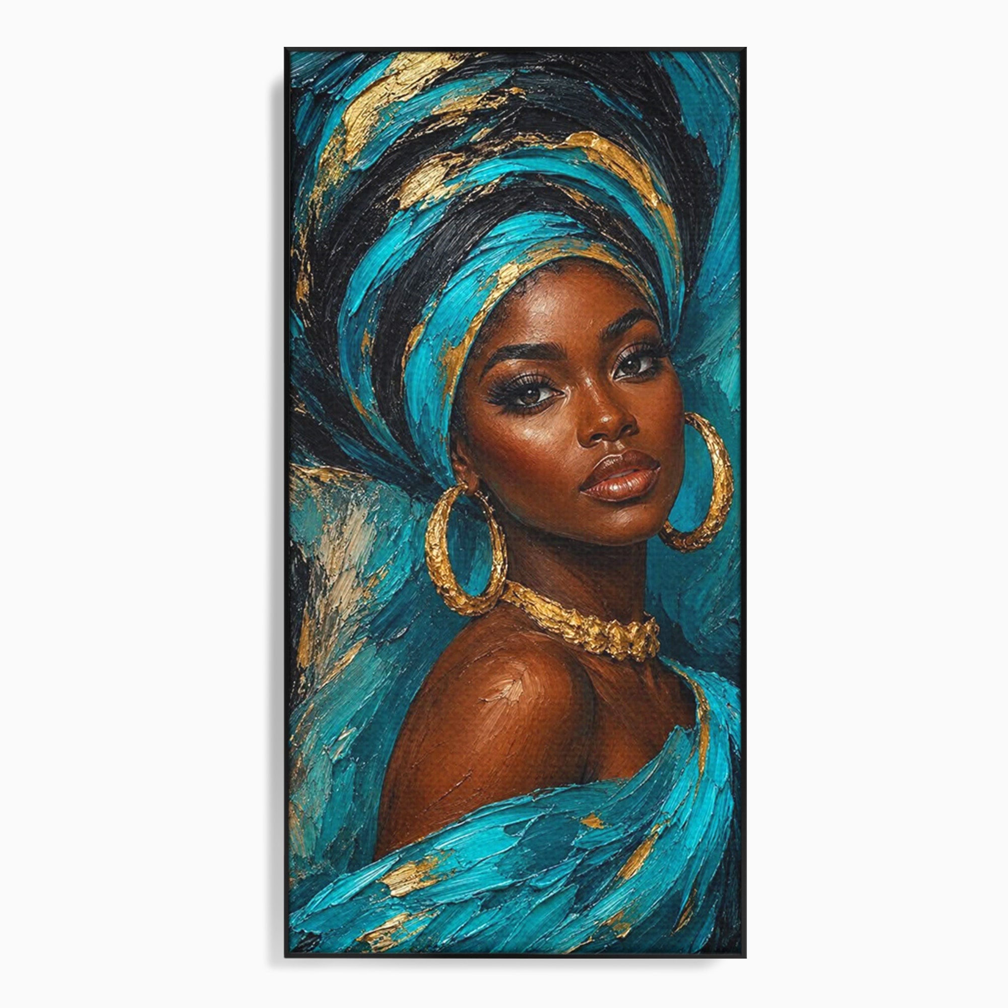 Tablou Canvas Premium LuxCanva® PI1016, Eleganta Africana, Portret, Femeie, Eleganta, Turban, Dormitor, Living, Culori Vibrante