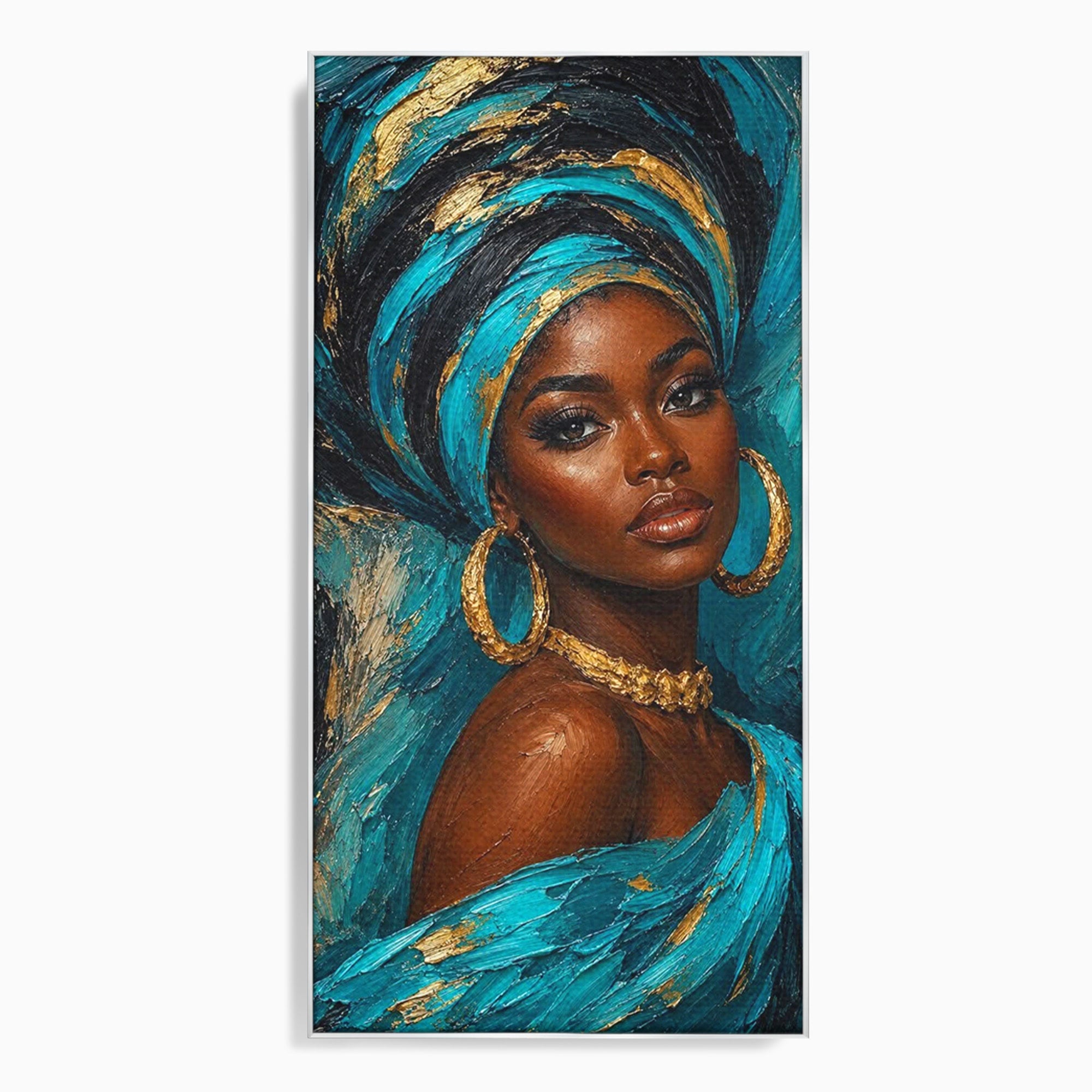 Tablou Canvas Premium LuxCanva® PI1016, Eleganta Africana, Portret, Femeie, Eleganta, Turban, Dormitor, Living, Culori Vibrante