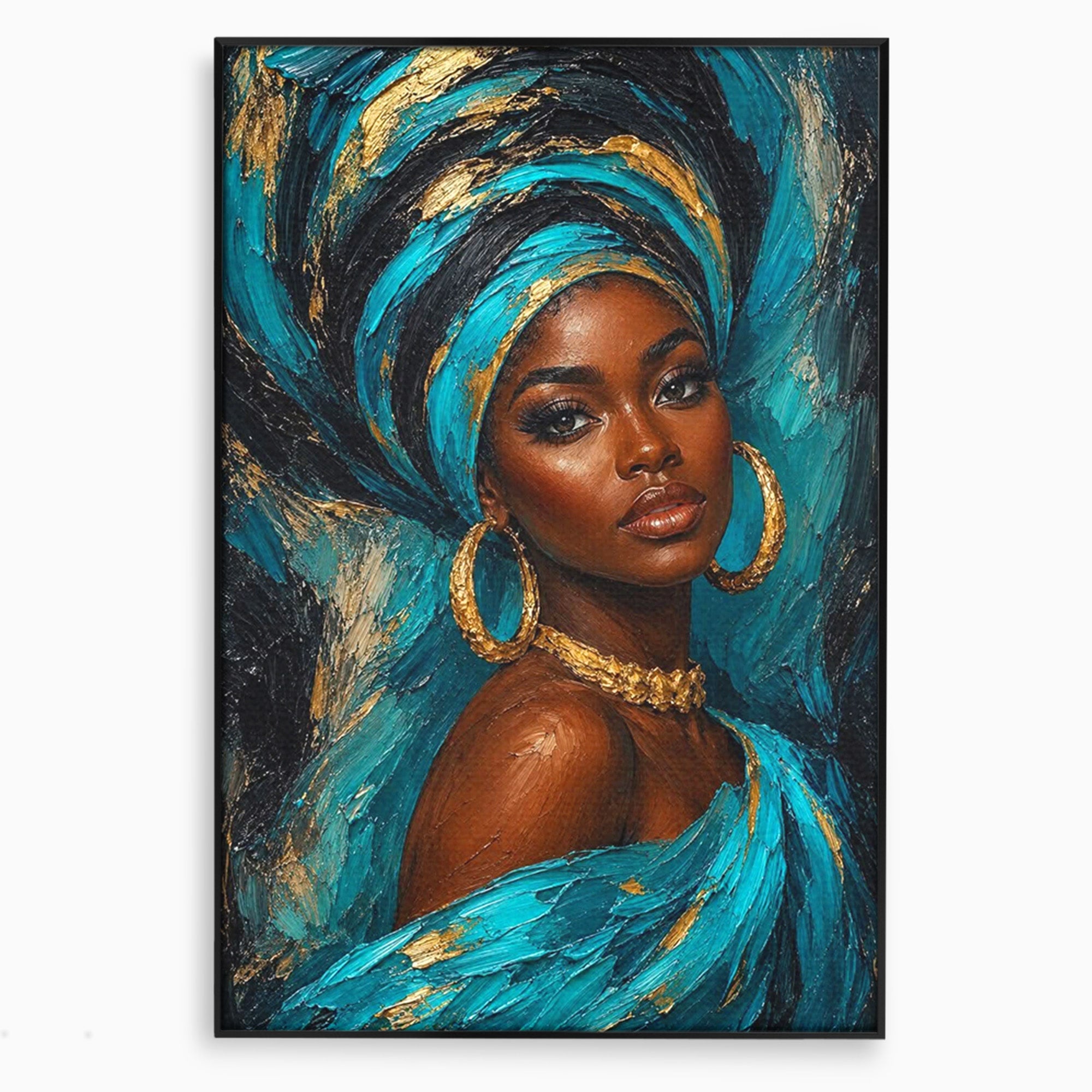 Tablou Canvas Premium LuxCanva® PI1016, Eleganta Africana, Portret, Femeie, Eleganta, Turban, Dormitor, Living, Culori Vibrante
