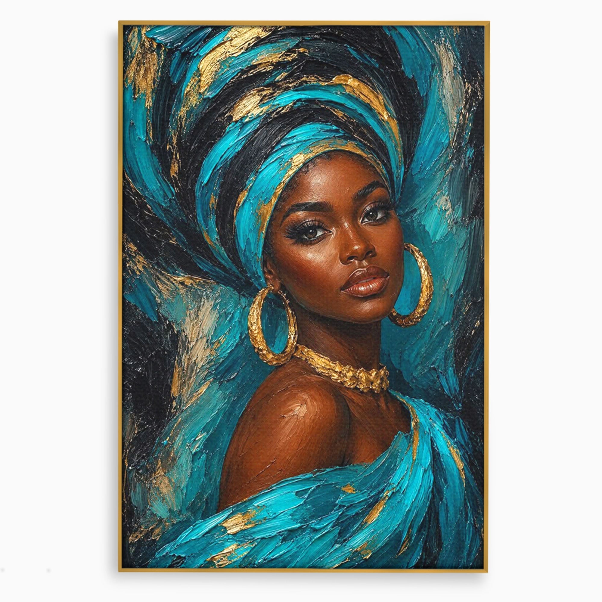 Tablou Canvas Premium LuxCanva® PI1016, Eleganta Africana, Portret, Femeie, Eleganta, Turban, Dormitor, Living, Culori Vibrante