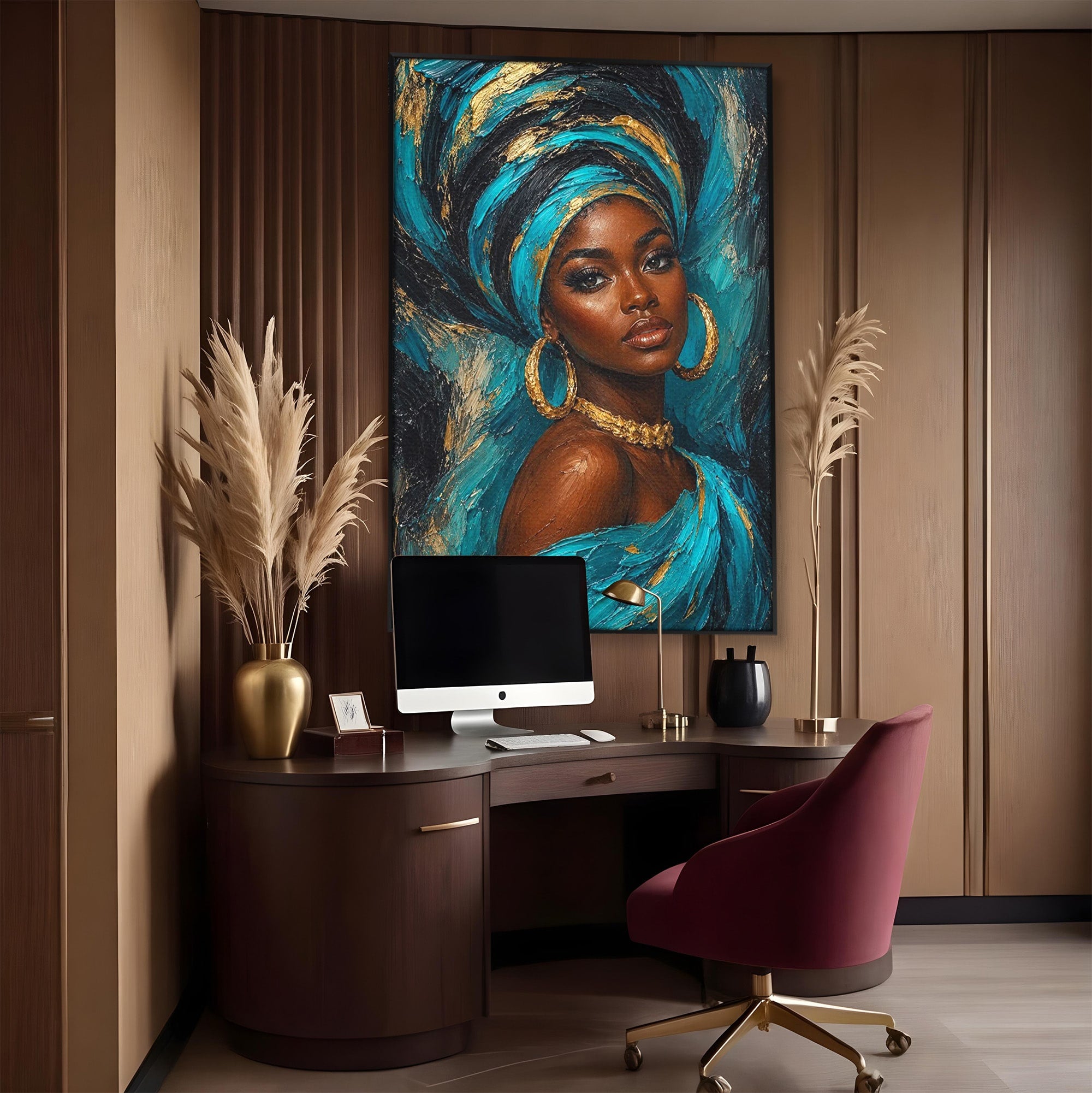Tablou Canvas Premium LuxCanva® PI1016, Eleganta Africana, Portret, Femeie, Eleganta, Turban, Dormitor, Living, Culori Vibrante