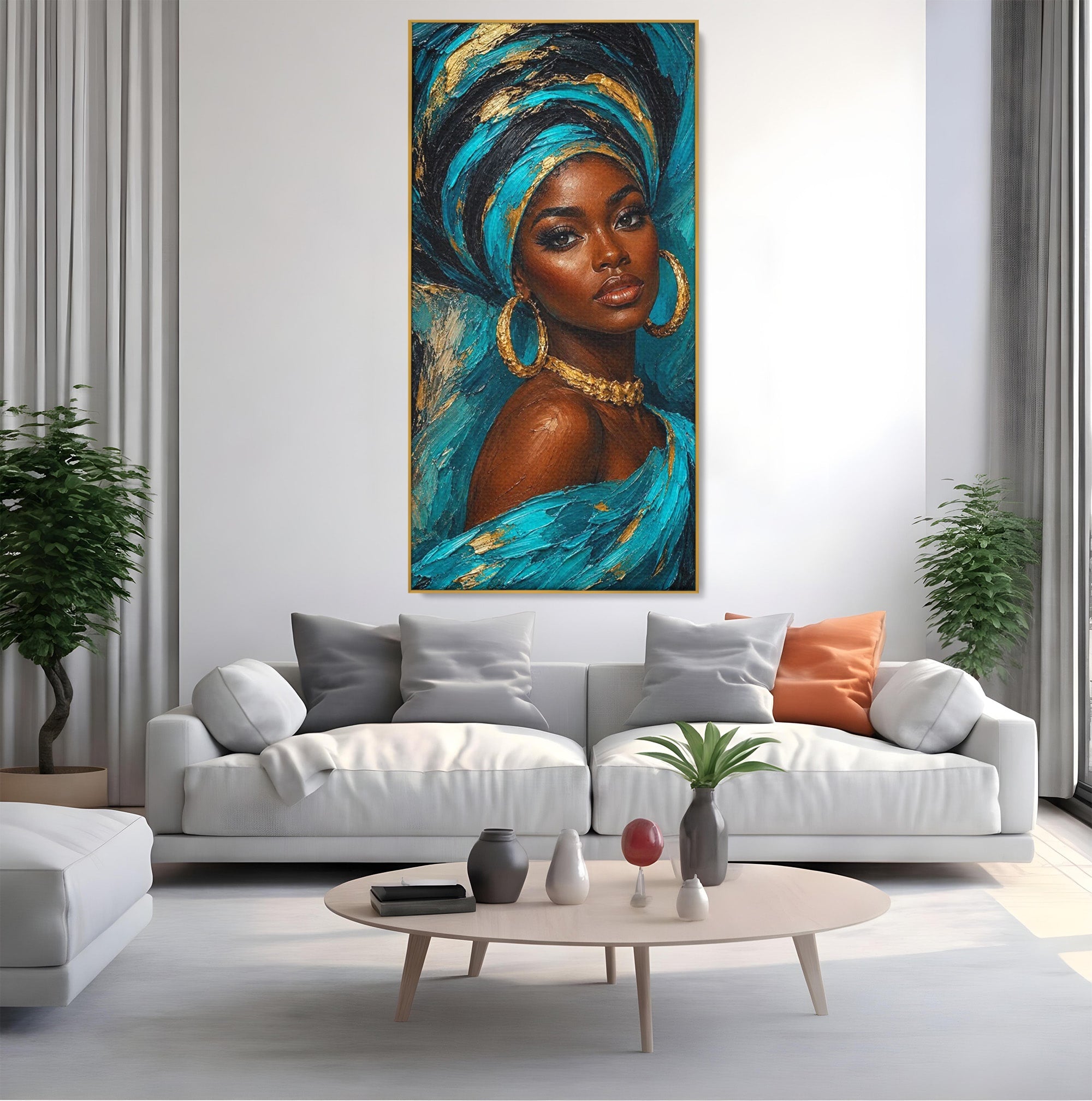Tablou Canvas Premium LuxCanva® PI1016, Eleganta Africana, Portret, Femeie, Eleganta, Turban, Dormitor, Living, Culori Vibrante