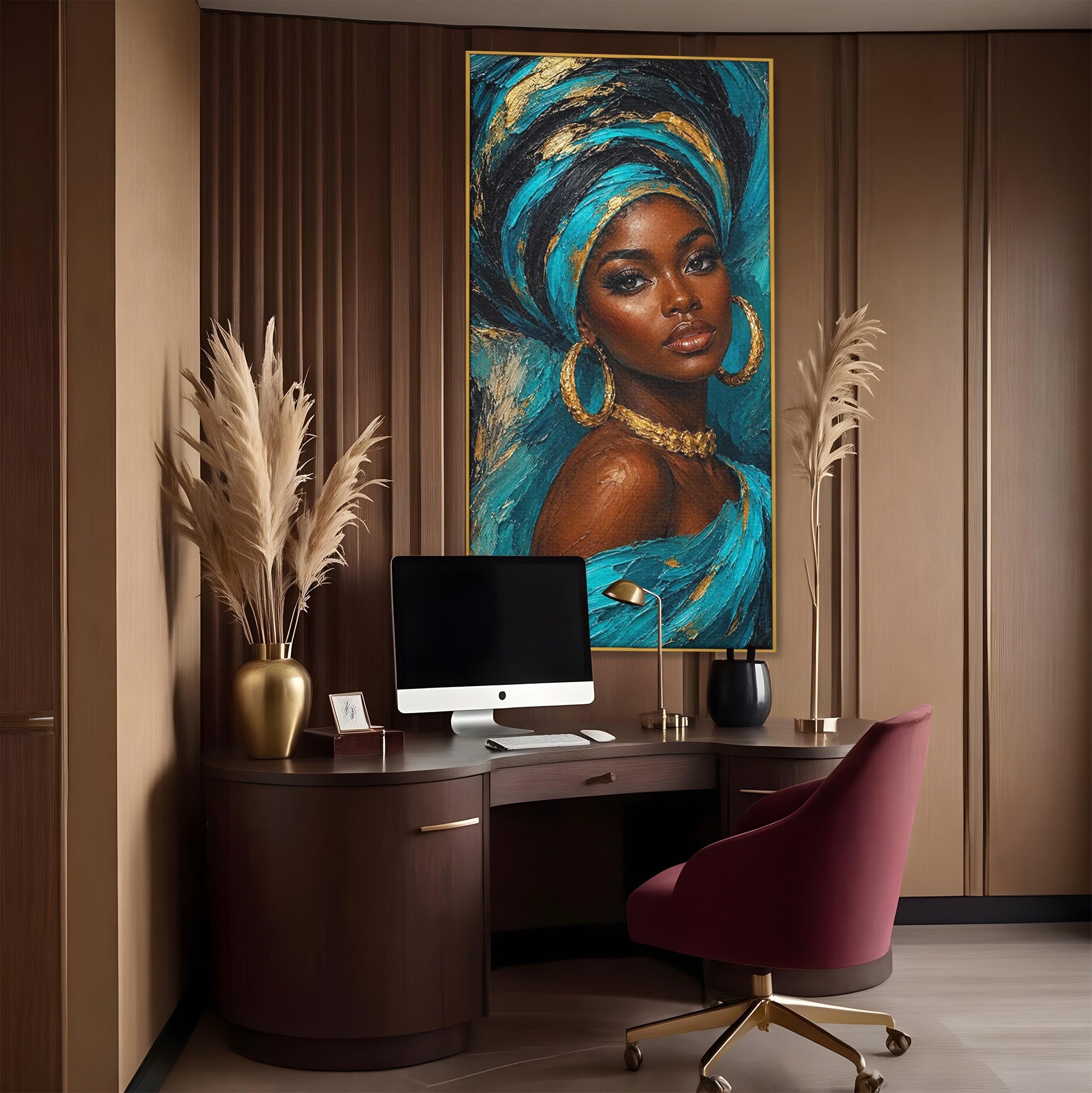 Tablou Canvas Premium LuxCanva® PI1016, Eleganta Africana, Portret, Femeie, Eleganta, Turban, Dormitor, Living, Culori Vibrante