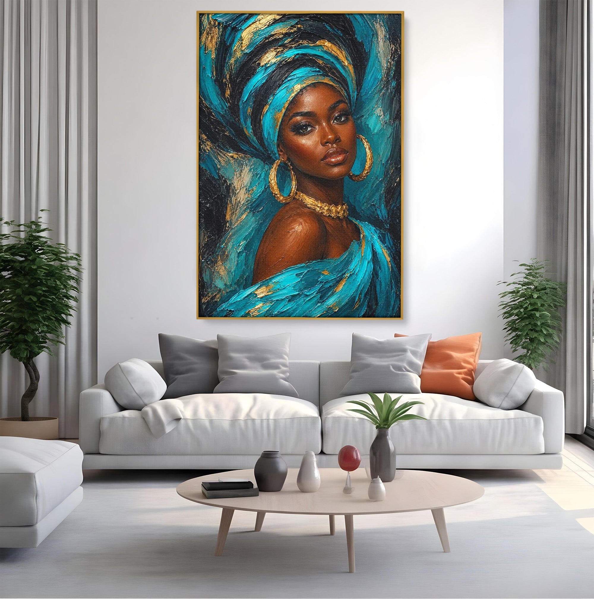 Tablou Canvas Premium LuxCanva® PI1016, Eleganta Africana, Portret, Femeie, Eleganta, Turban, Dormitor, Living, Culori Vibrante