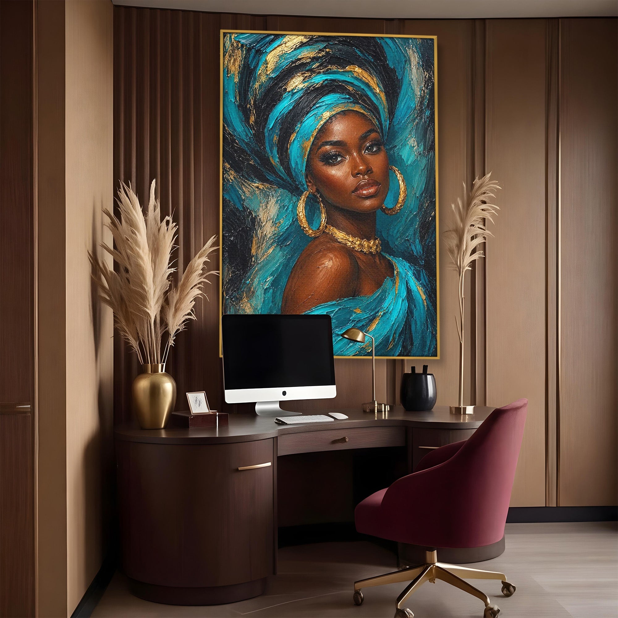 Tablou Canvas Premium LuxCanva® PI1016, Eleganta Africana, Portret, Femeie, Eleganta, Turban, Dormitor, Living, Culori Vibrante