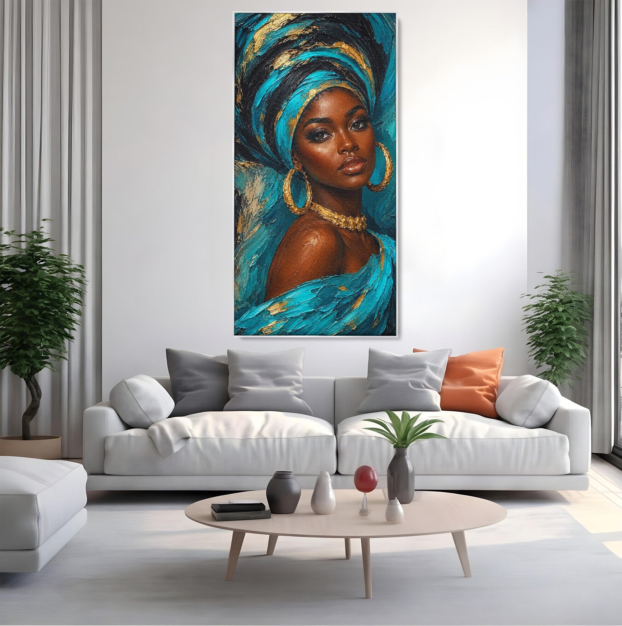 Tablou Canvas Premium LuxCanva® PI1016, Eleganta Africana, Portret, Femeie, Eleganta, Turban, Dormitor, Living, Culori Vibrante