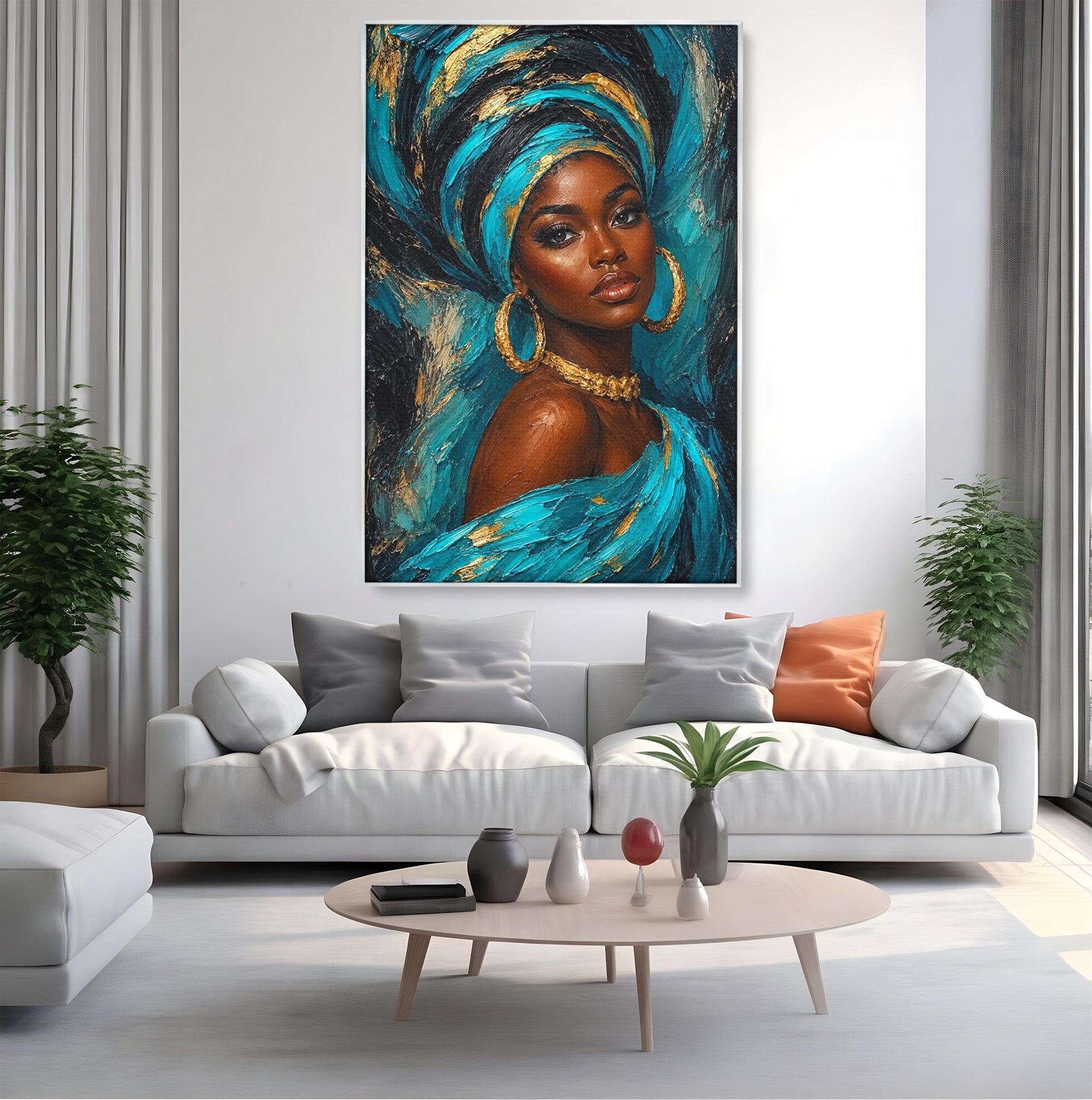 Tablou Canvas Premium LuxCanva® PI1016, Eleganta Africana, Portret, Femeie, Eleganta, Turban, Dormitor, Living, Culori Vibrante