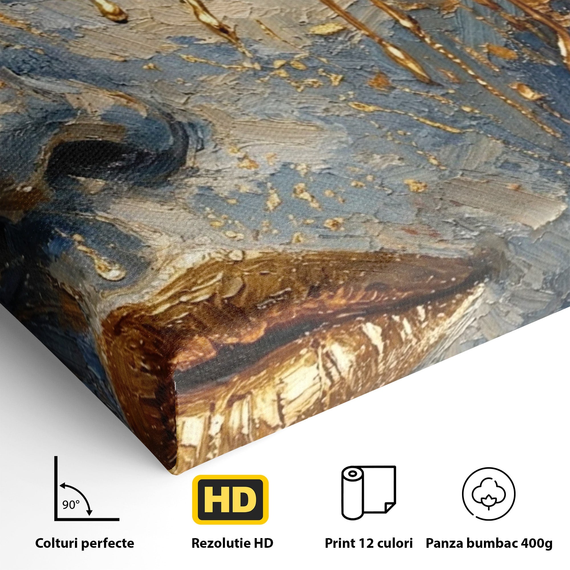 Tablou Canvas Premium LuxCanva® PI1017, Chipul De Aur, Portret, Abstract, Emotiv, Arta Contemporana, Living, Dormitor, Culori Vibrante