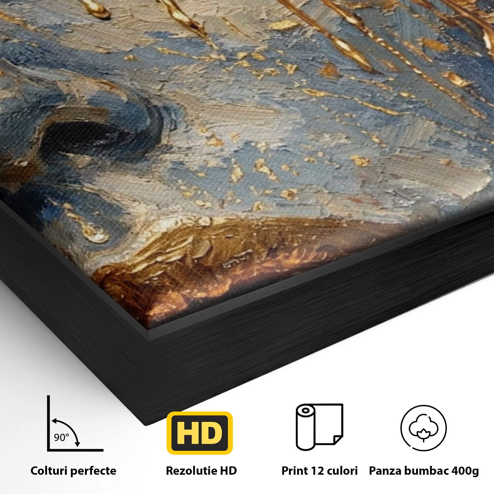 Tablou Canvas Premium LuxCanva® PI1017, Chipul De Aur, Portret, Abstract, Emotiv, Arta Contemporana, Living, Dormitor, Culori Vibrante