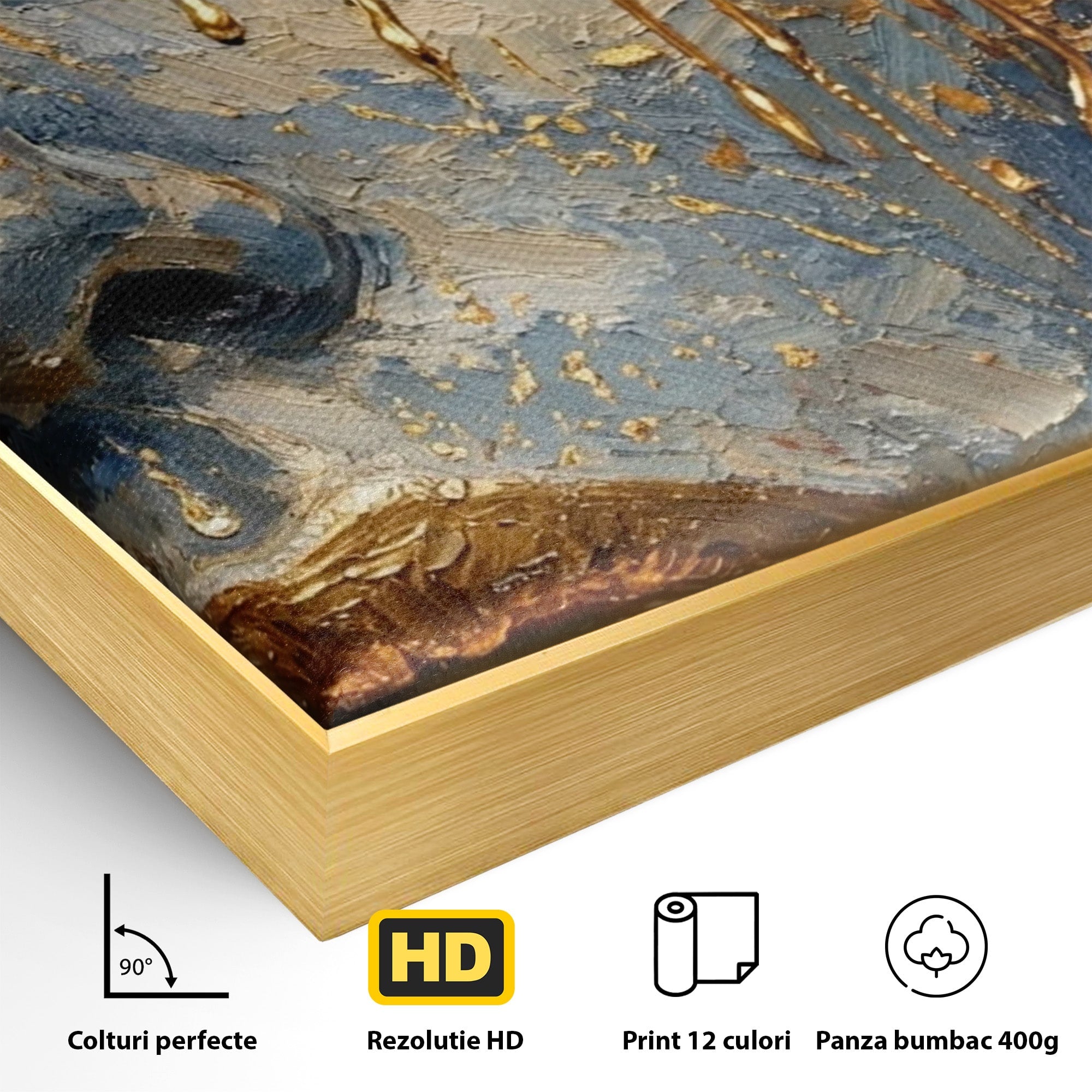Tablou Canvas Premium LuxCanva® PI1017, Chipul De Aur, Portret, Abstract, Emotiv, Arta Contemporana, Living, Dormitor, Culori Vibrante