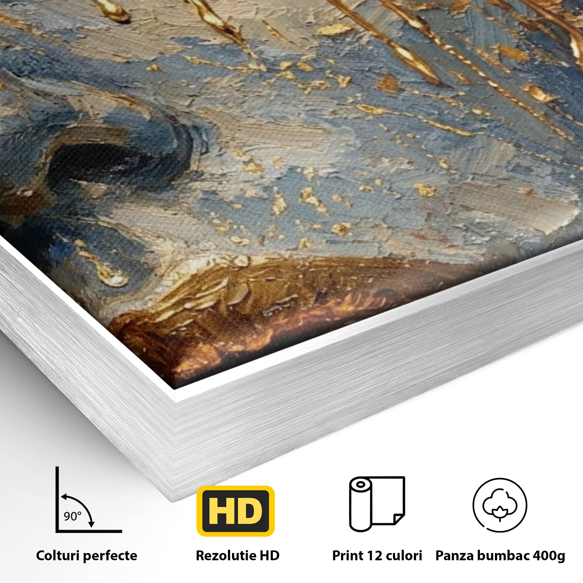 Tablou Canvas Premium LuxCanva® PI1017, Chipul De Aur, Portret, Abstract, Emotiv, Arta Contemporana, Living, Dormitor, Culori Vibrante