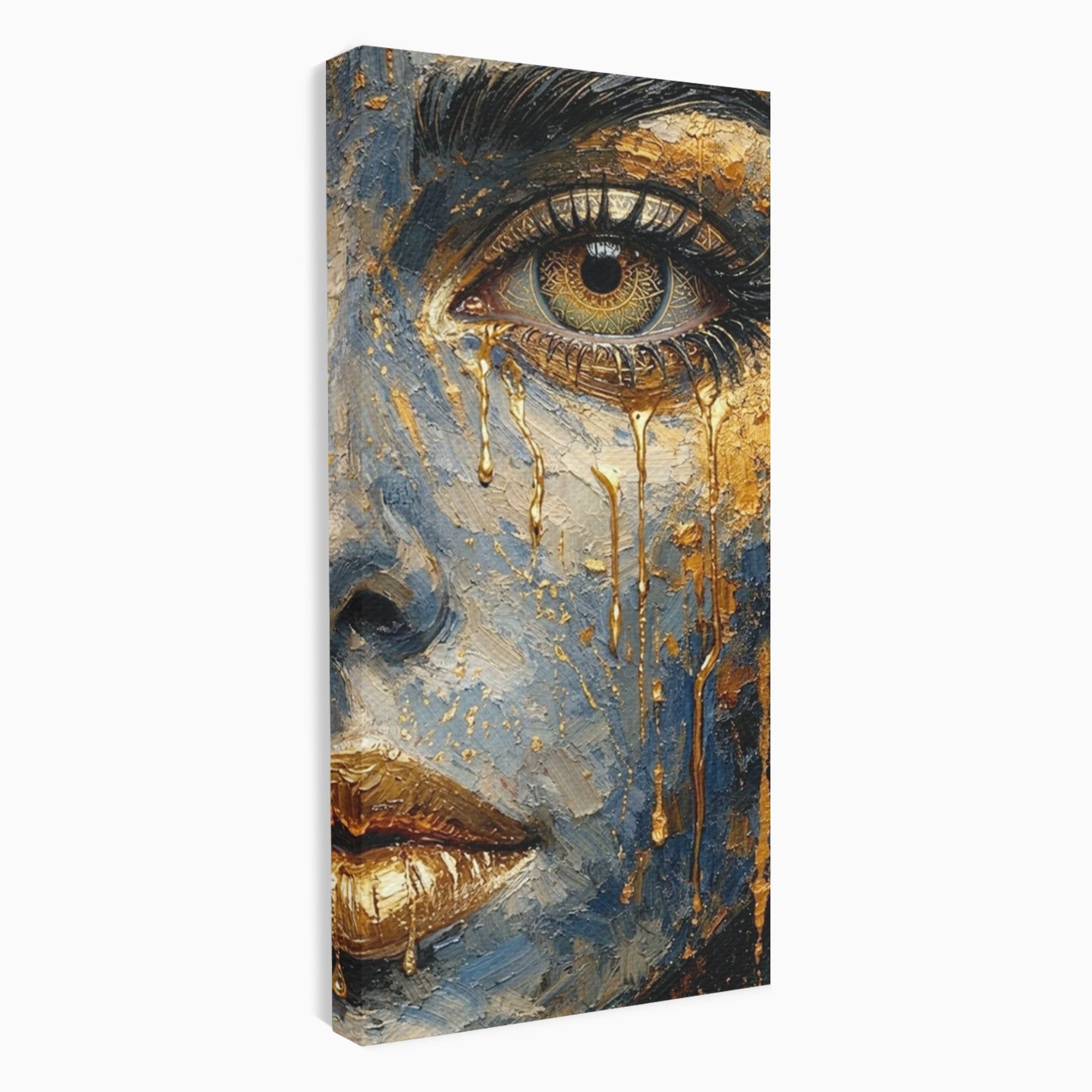 Tablou Canvas Premium LuxCanva® PI1017, Chipul De Aur, Portret, Abstract, Emotiv, Arta Contemporana, Living, Dormitor, Culori Vibrante