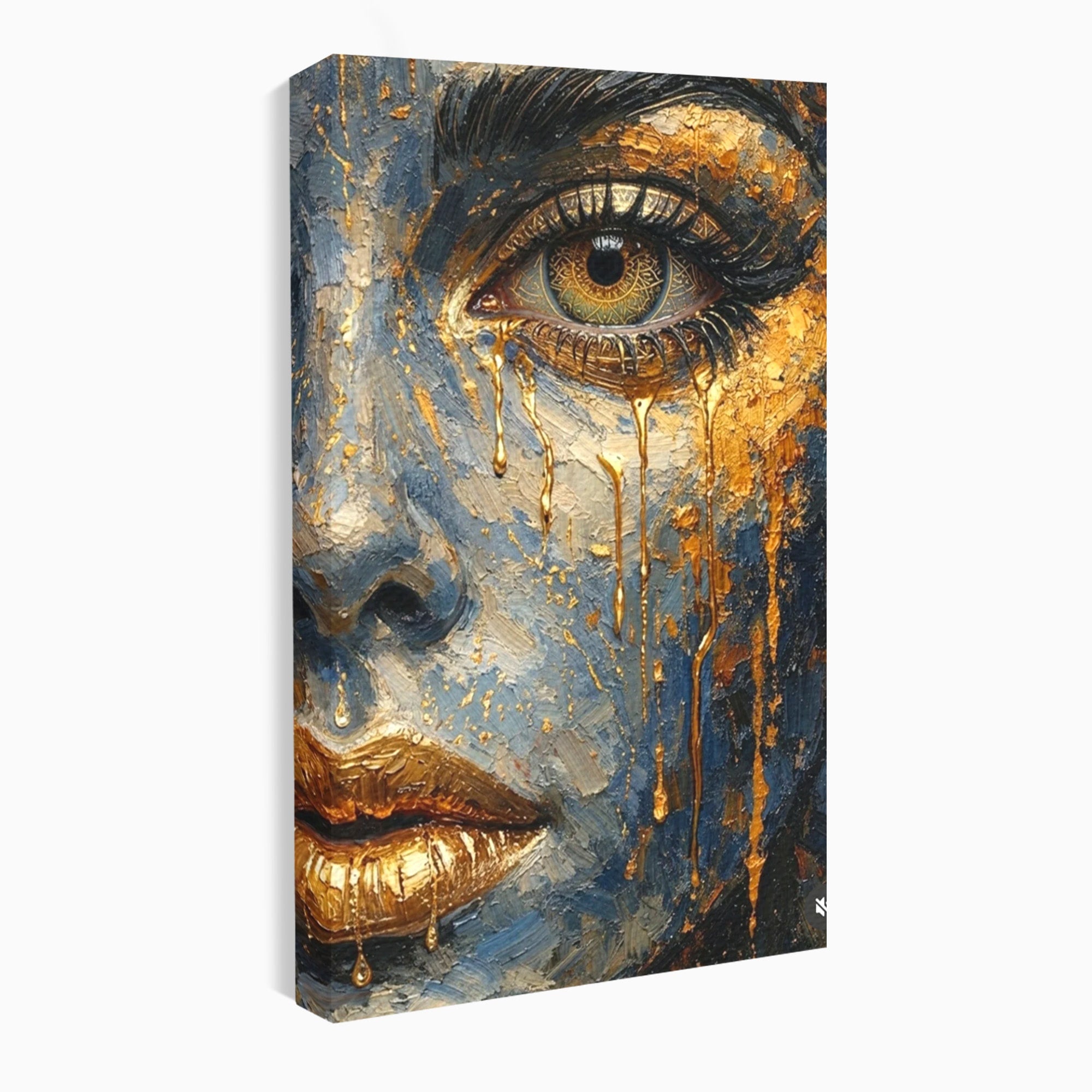 Tablou Canvas Premium LuxCanva® PI1017, Chipul De Aur, Portret, Abstract, Emotiv, Arta Contemporana, Living, Dormitor, Culori Vibrante
