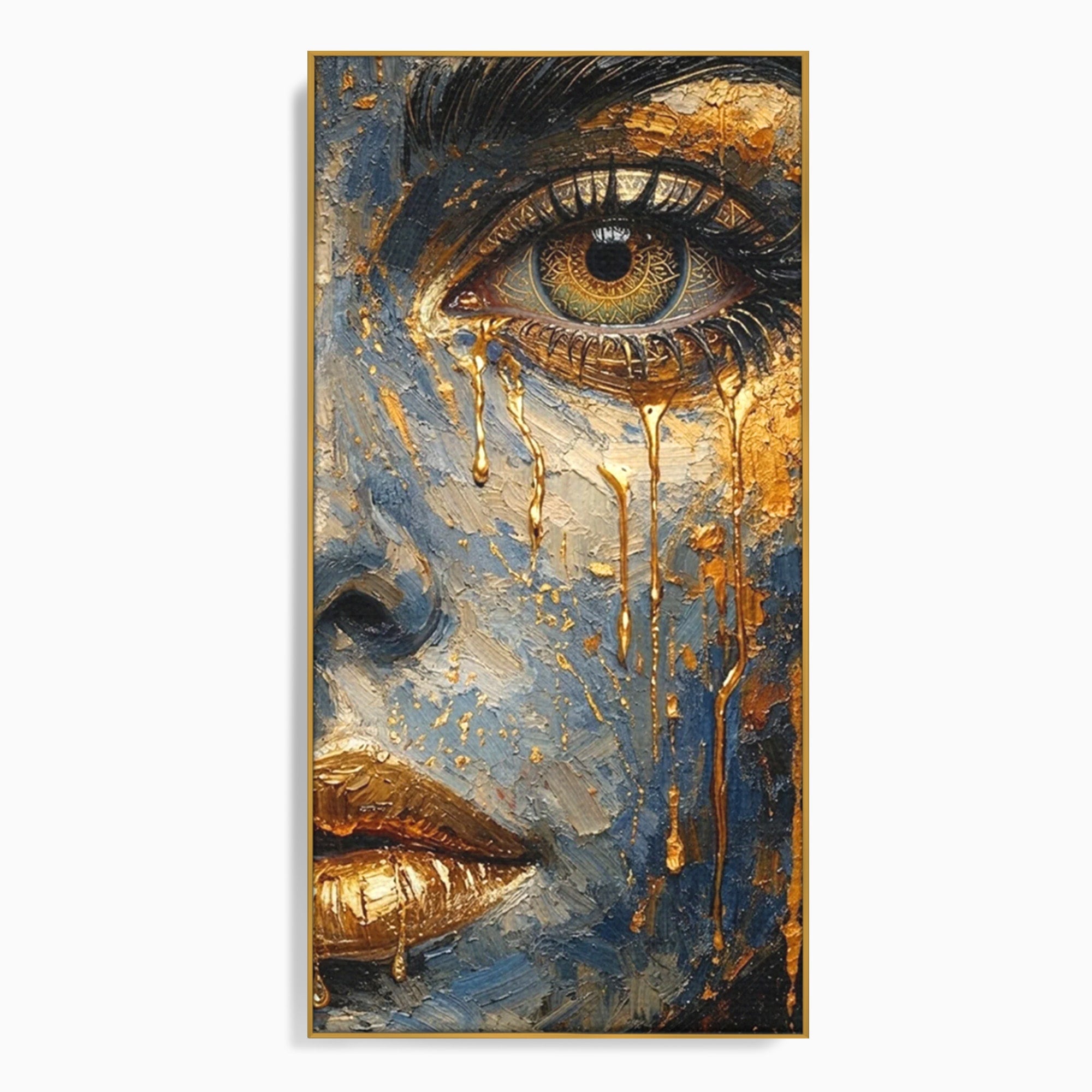 Tablou Canvas Premium LuxCanva® PI1017, Chipul De Aur, Portret, Abstract, Emotiv, Arta Contemporana, Living, Dormitor, Culori Vibrante