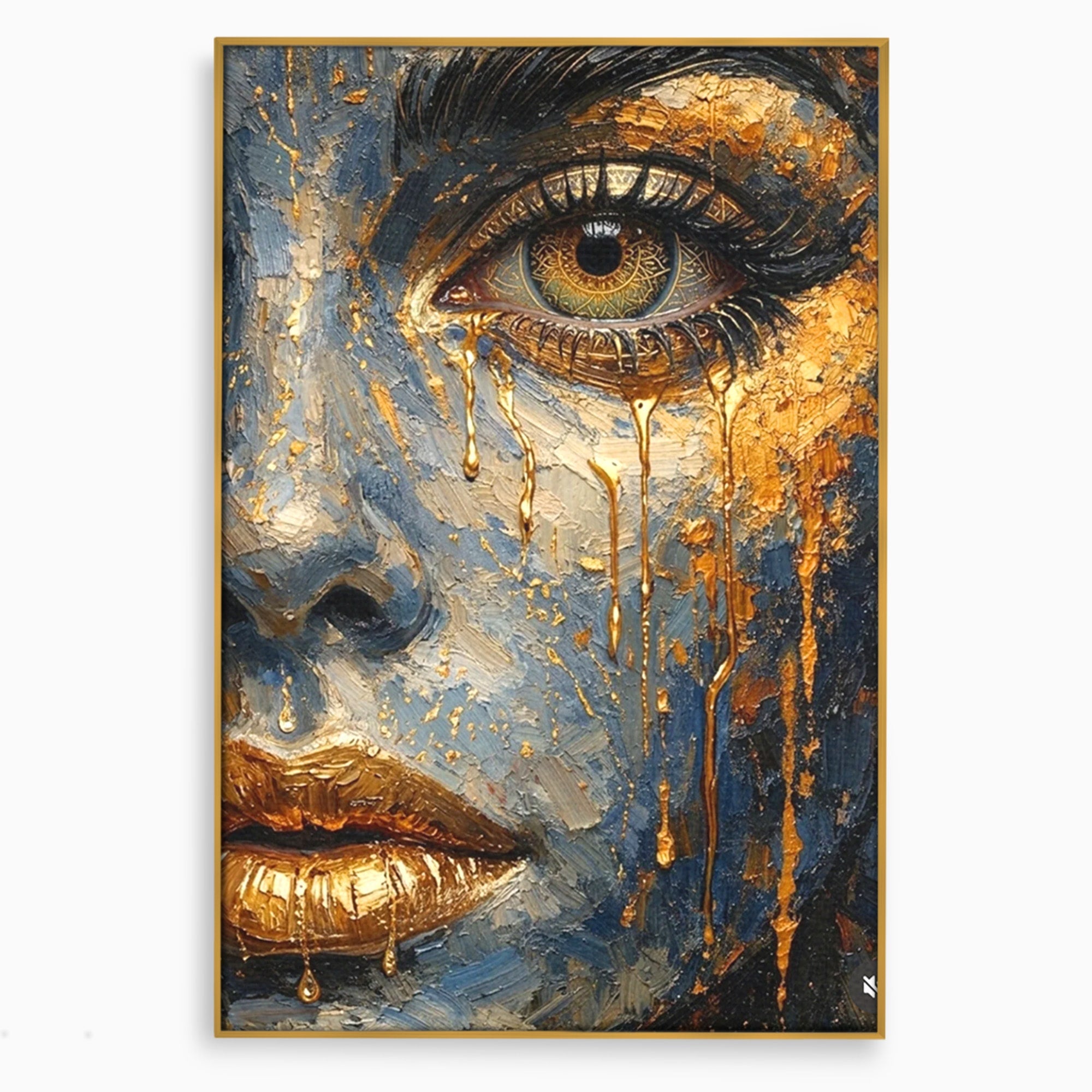 Tablou Canvas Premium LuxCanva® PI1017, Chipul De Aur, Portret, Abstract, Emotiv, Arta Contemporana, Living, Dormitor, Culori Vibrante