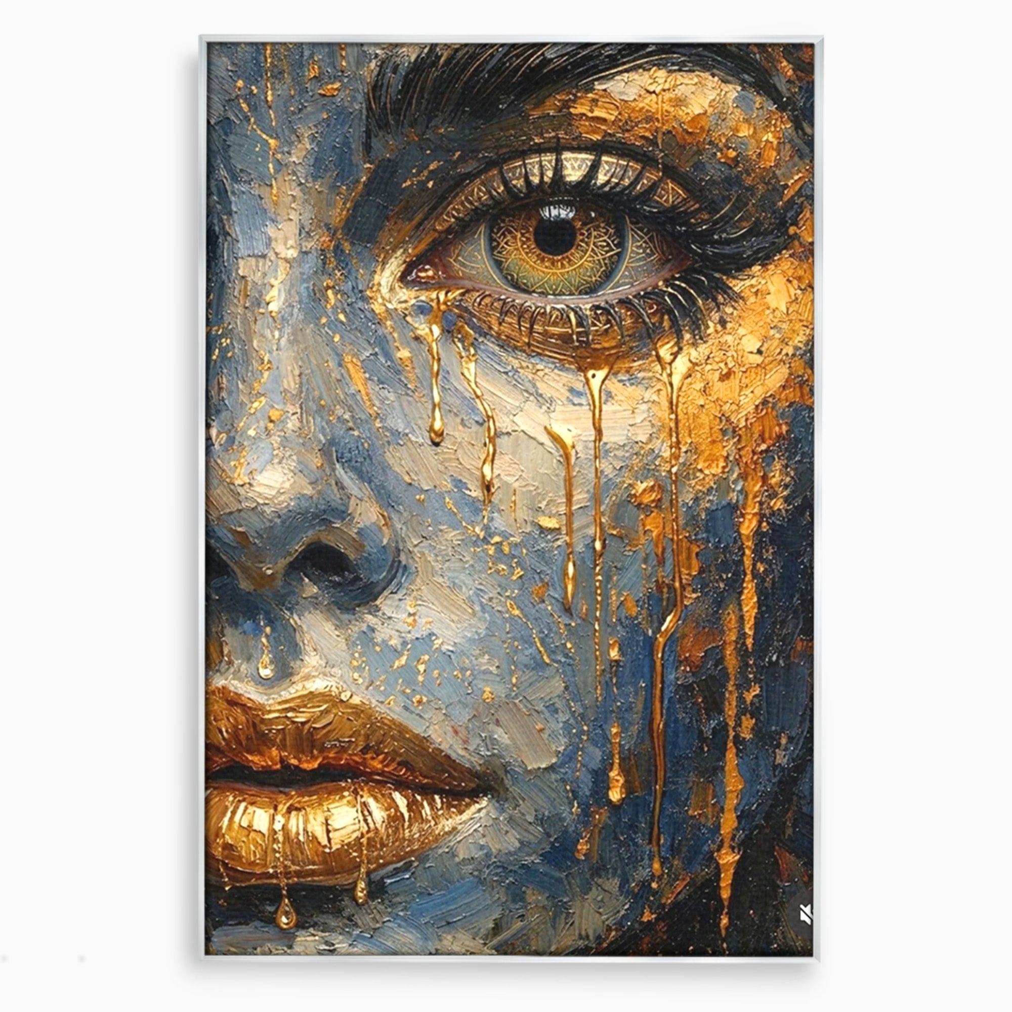 Tablou Canvas Premium LuxCanva® PI1017, Chipul De Aur, Portret, Abstract, Emotiv, Arta Contemporana, Living, Dormitor, Culori Vibrante