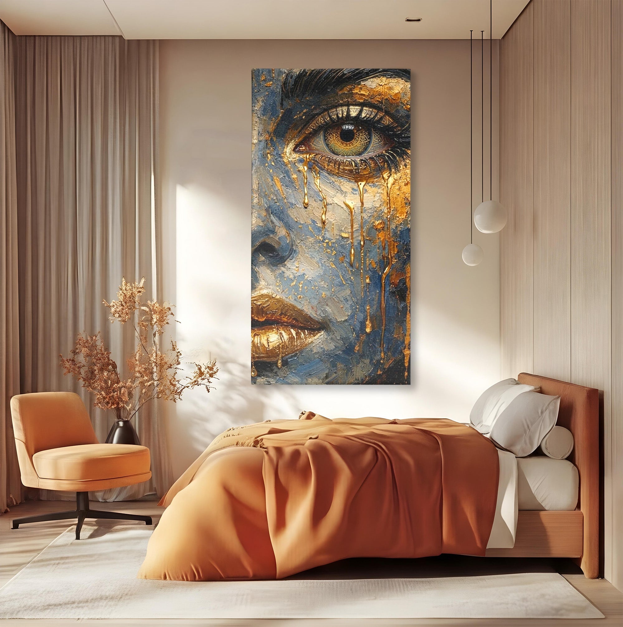 Tablou Canvas Premium LuxCanva® PI1017, Chipul De Aur, Portret, Abstract, Emotiv, Arta Contemporana, Living, Dormitor, Culori Vibrante