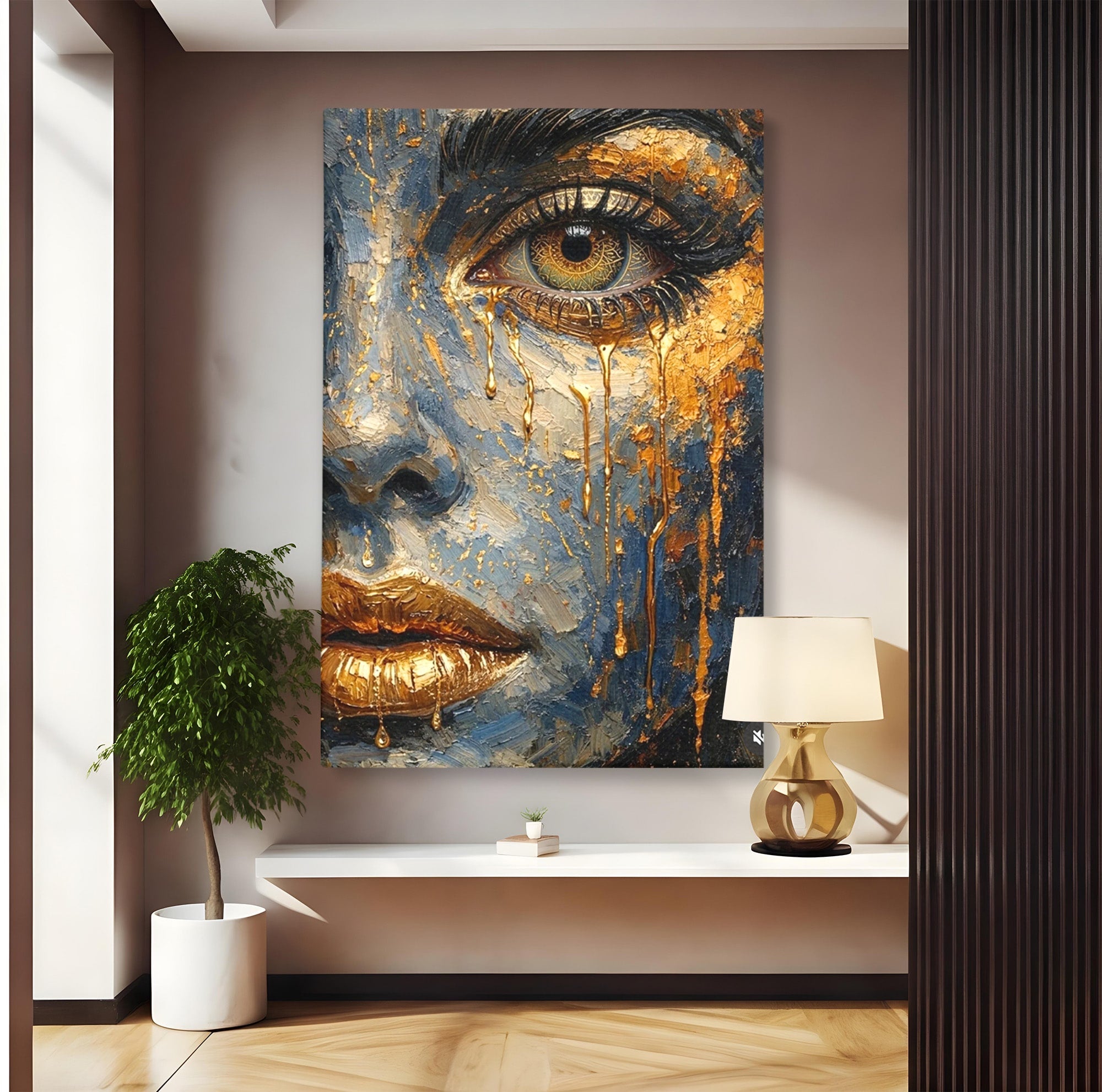 Tablou Canvas Premium LuxCanva® PI1017, Chipul De Aur, Portret, Abstract, Emotiv, Arta Contemporana, Living, Dormitor, Culori Vibrante
