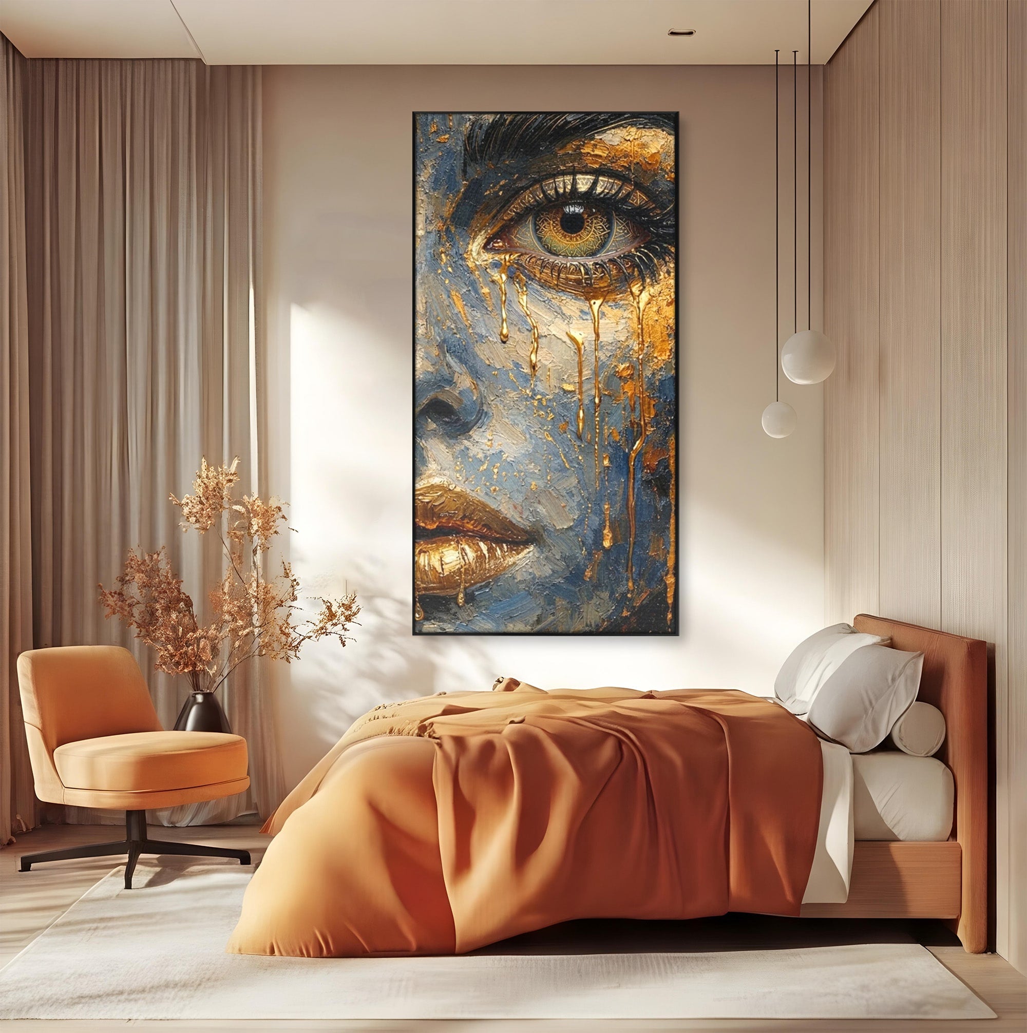 Tablou Canvas Premium LuxCanva® PI1017, Chipul De Aur, Portret, Abstract, Emotiv, Arta Contemporana, Living, Dormitor, Culori Vibrante