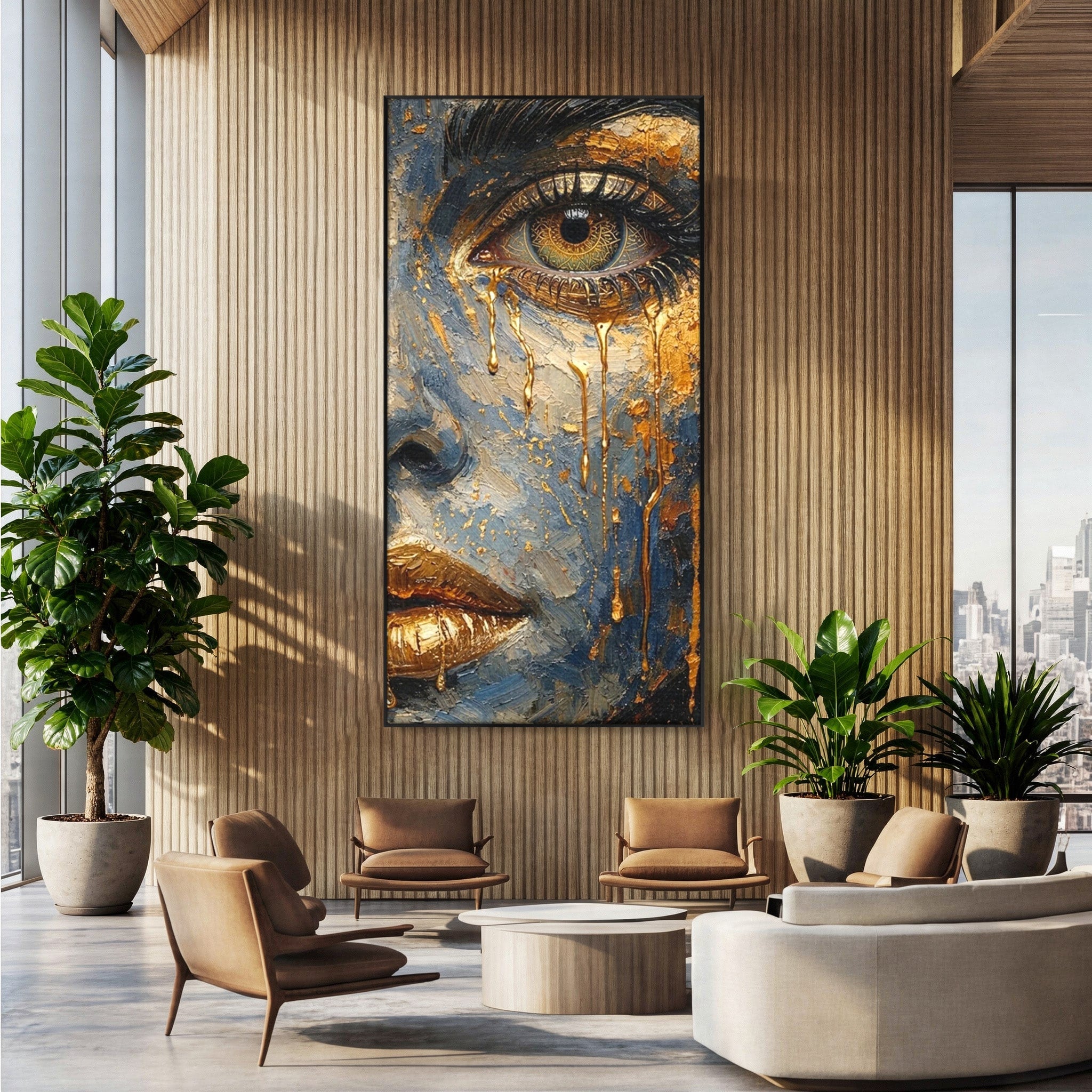 Tablou Canvas Premium LuxCanva® PI1017, Chipul De Aur, Portret, Abstract, Emotiv, Arta Contemporana, Living, Dormitor, Culori Vibrante