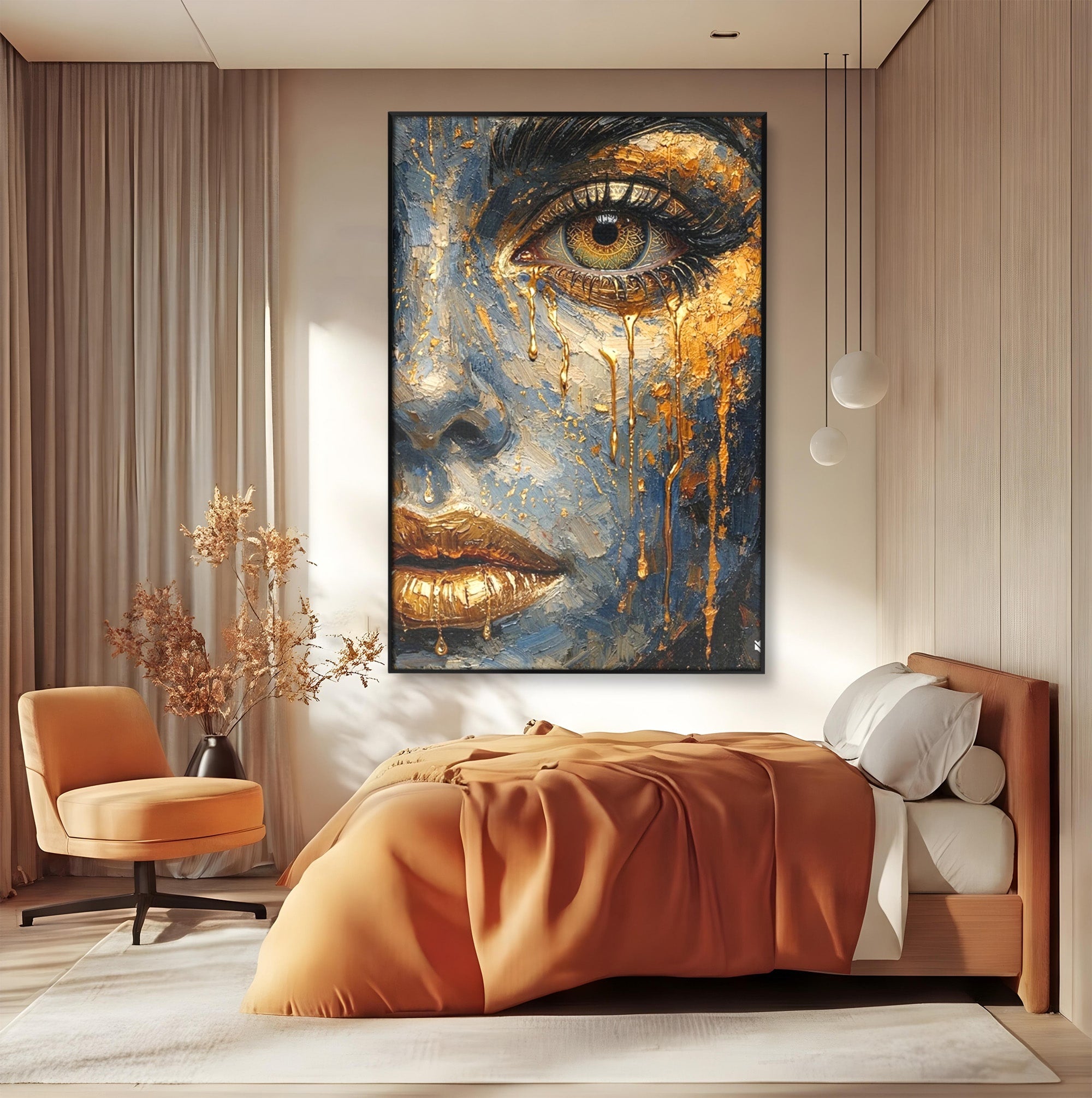 Tablou Canvas Premium LuxCanva® PI1017, Chipul De Aur, Portret, Abstract, Emotiv, Arta Contemporana, Living, Dormitor, Culori Vibrante