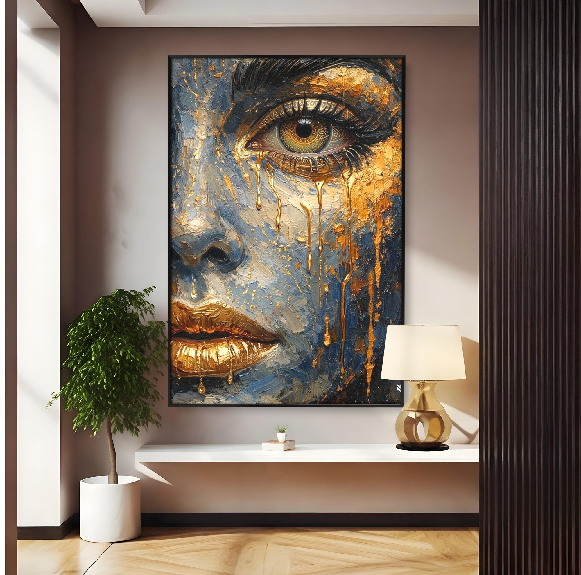 Tablou Canvas Premium LuxCanva® PI1017, Chipul De Aur, Portret, Abstract, Emotiv, Arta Contemporana, Living, Dormitor, Culori Vibrante