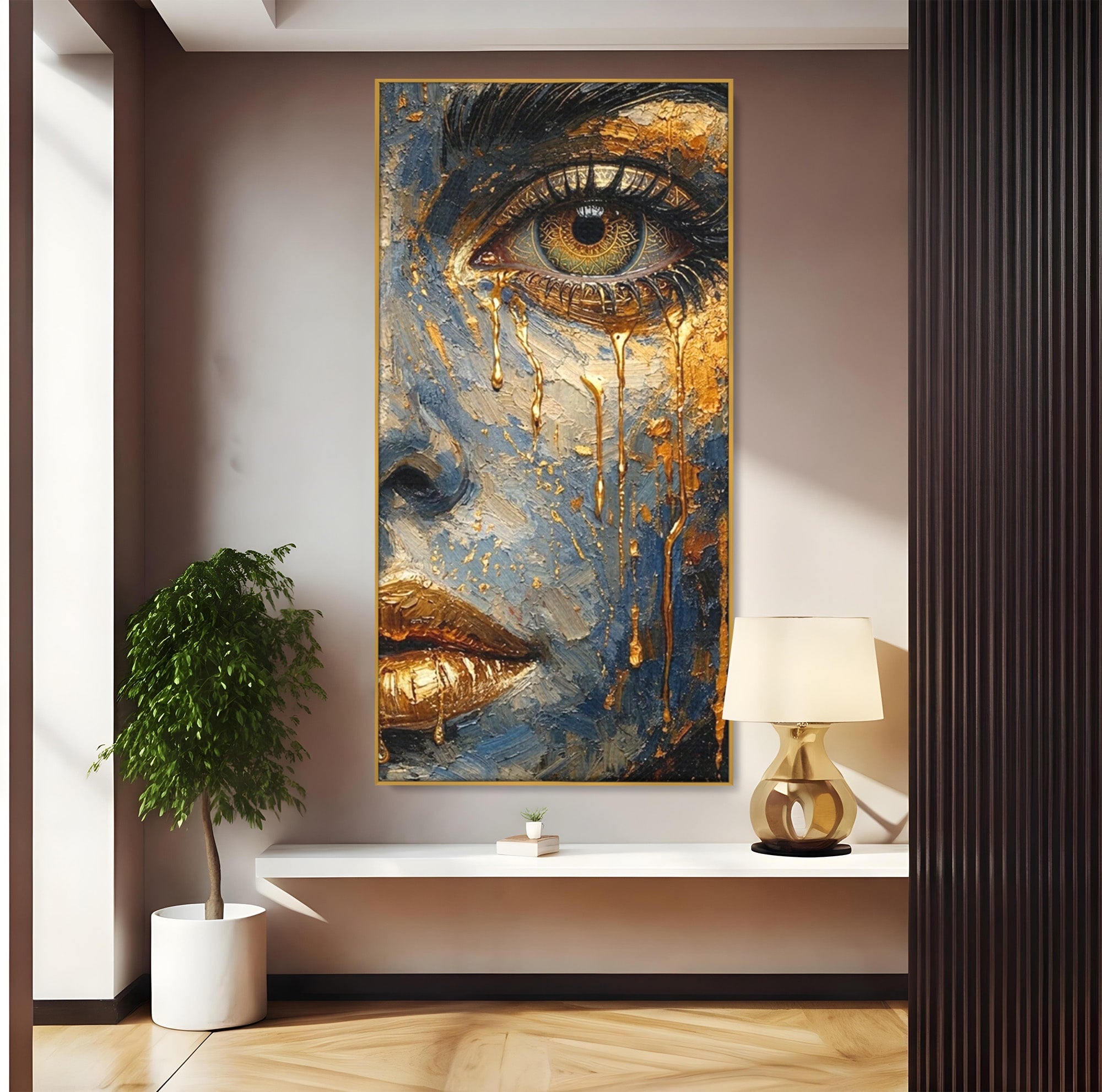 Tablou Canvas Premium LuxCanva® PI1017, Chipul De Aur, Portret, Abstract, Emotiv, Arta Contemporana, Living, Dormitor, Culori Vibrante