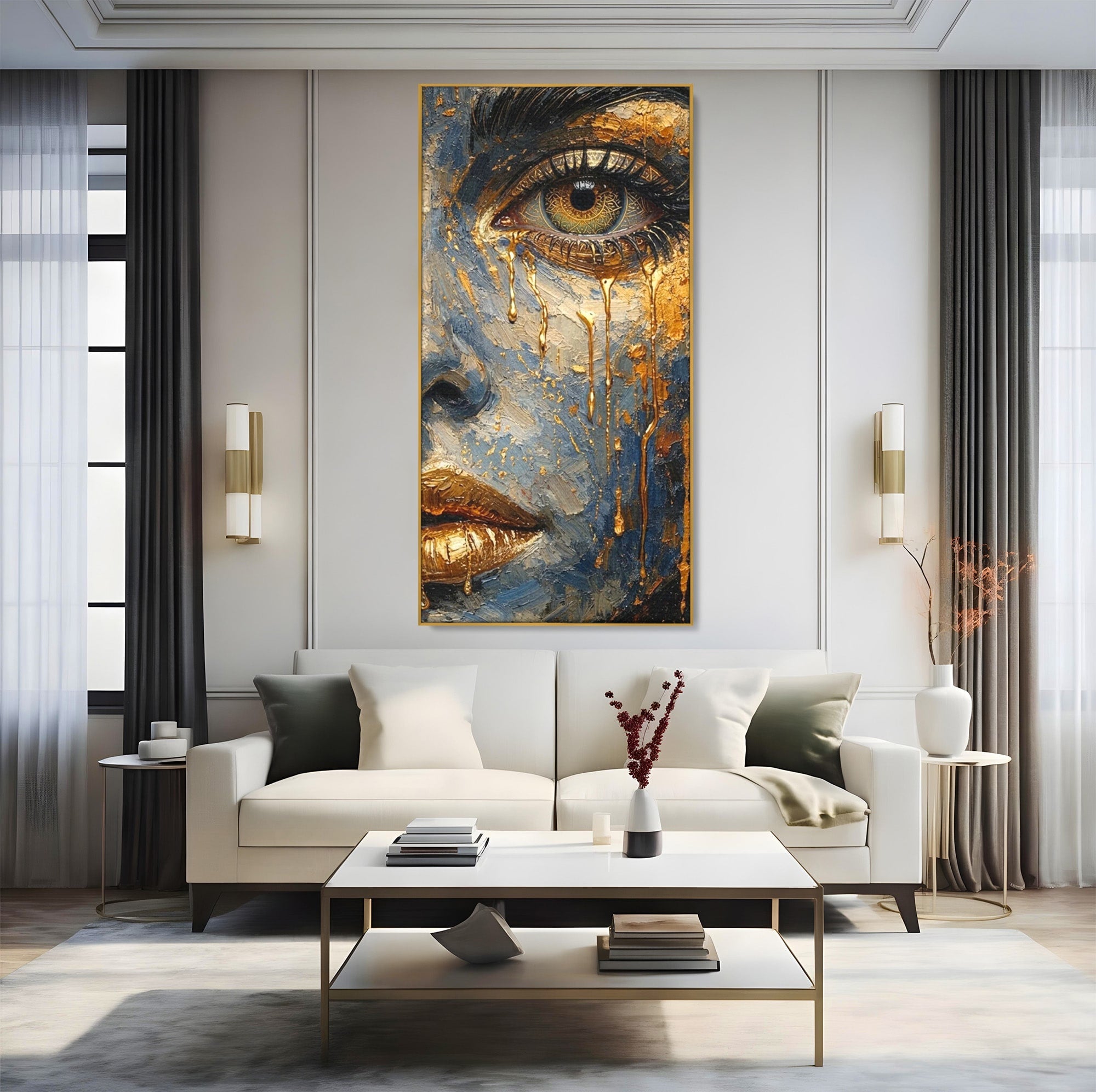 Tablou Canvas Premium LuxCanva® PI1017, Chipul De Aur, Portret, Abstract, Emotiv, Arta Contemporana, Living, Dormitor, Culori Vibrante